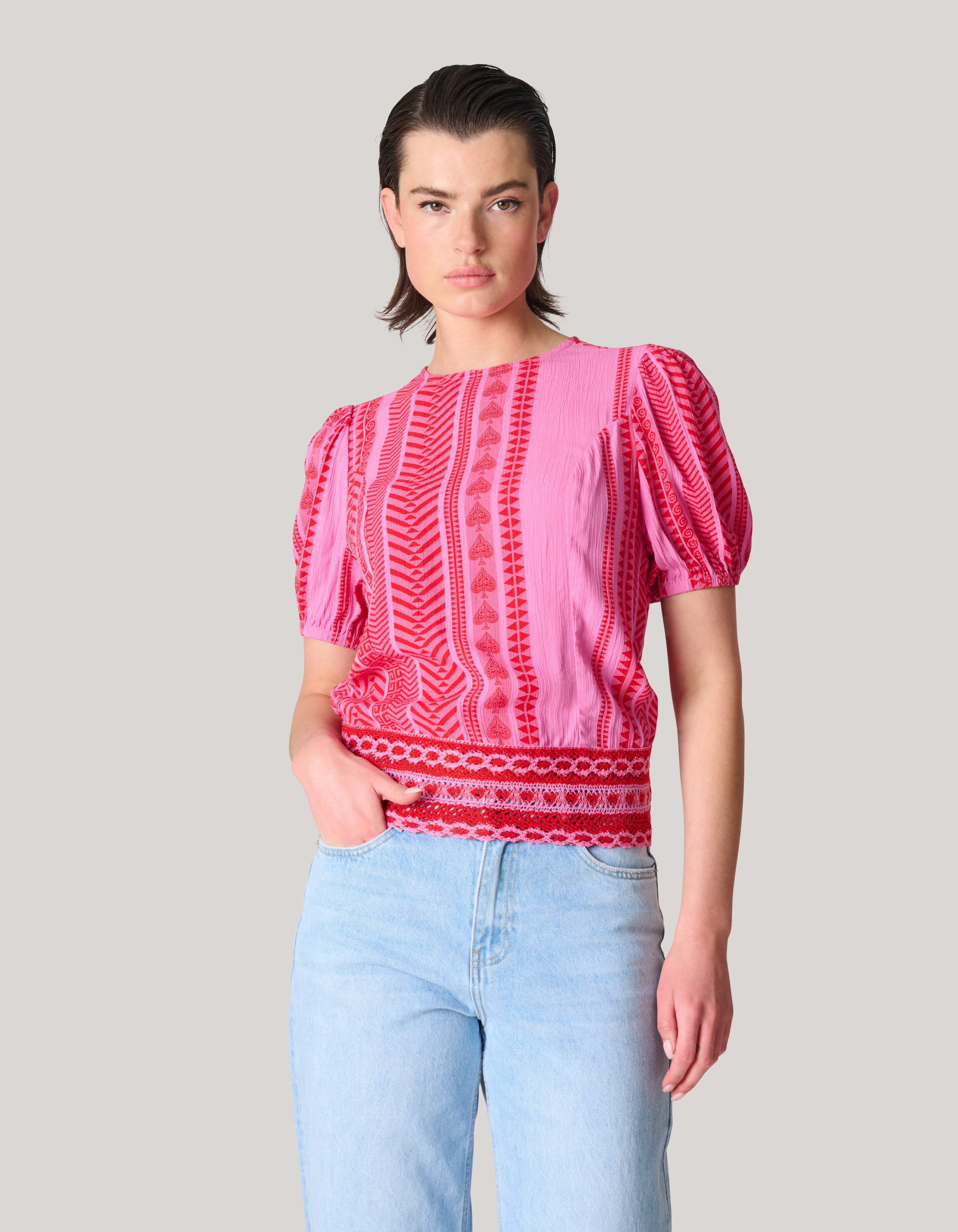 Printed Crinkle Top Roze/Rood SHOEBY WOMEN