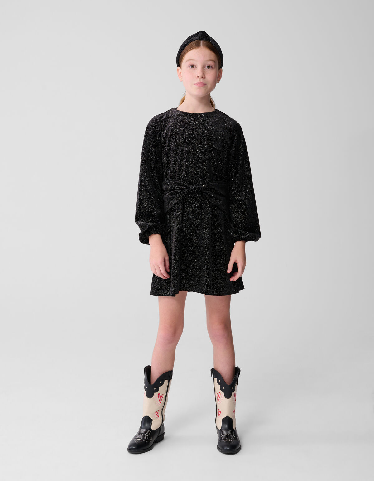 Schwarzes Minikleid aus Samt mit Schleife SHOEBY GIRLS