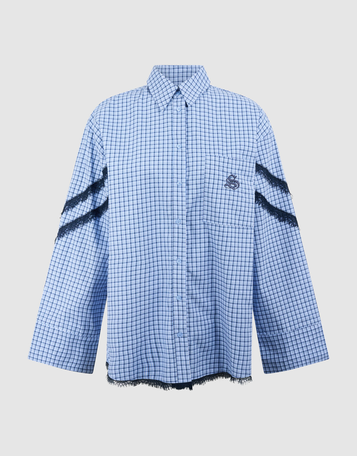 Kanten Rauten Bluse Blau SHOEBY WOMEN