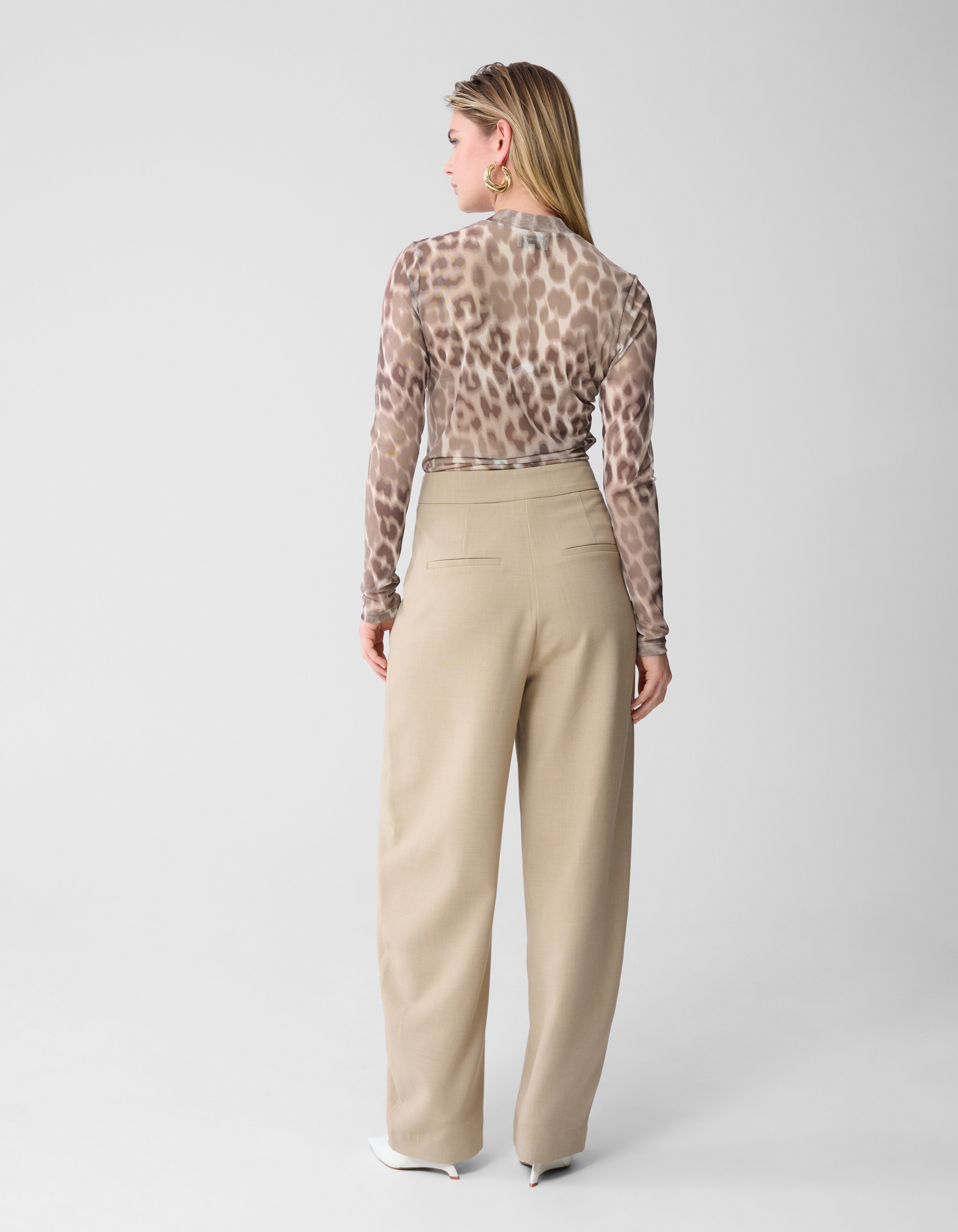 Mesh Leopard Langarmtop Hellbraun SHOEBY WOMEN