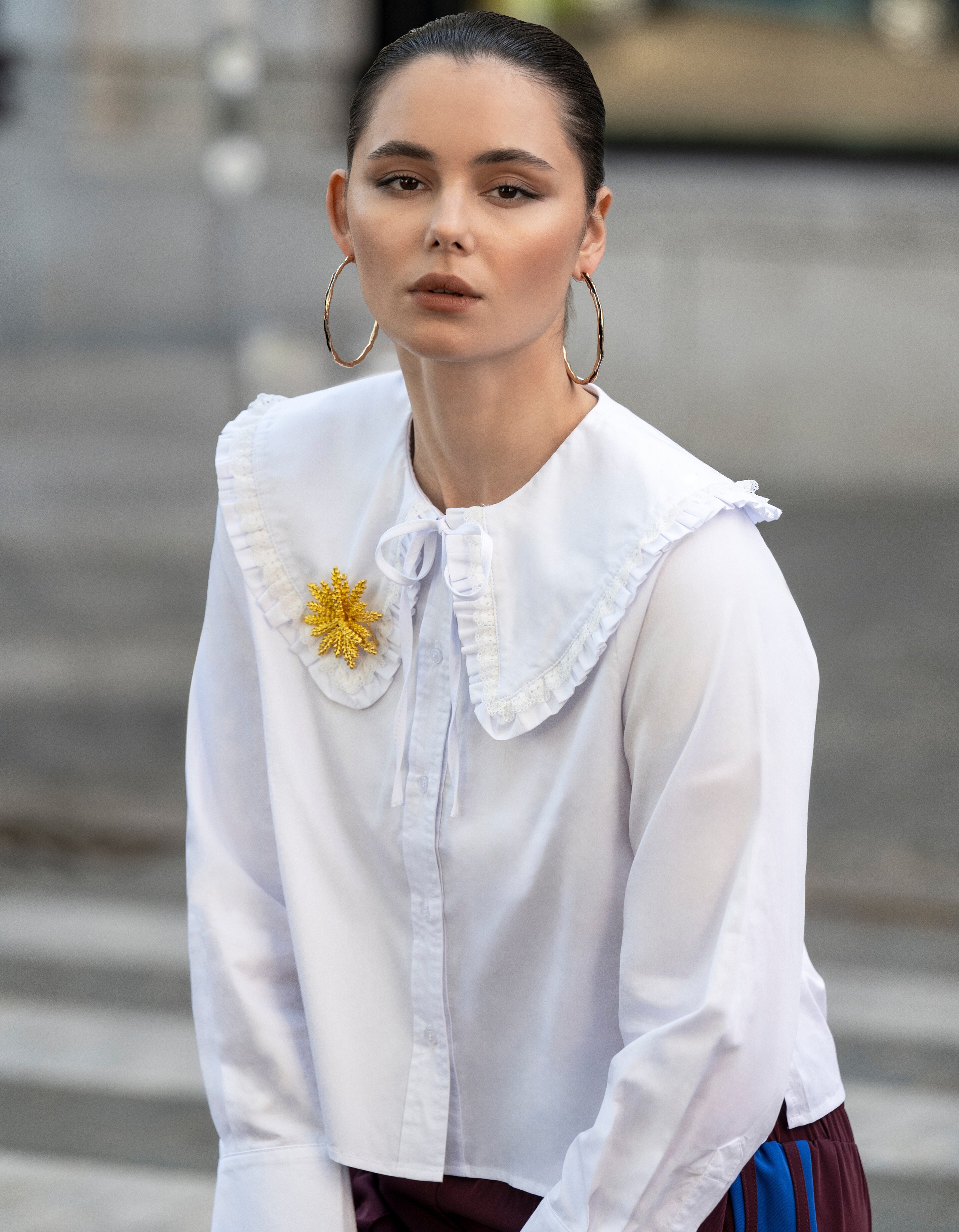 Bluse mit großem Kragen Weiß SHOEBY WOMEN