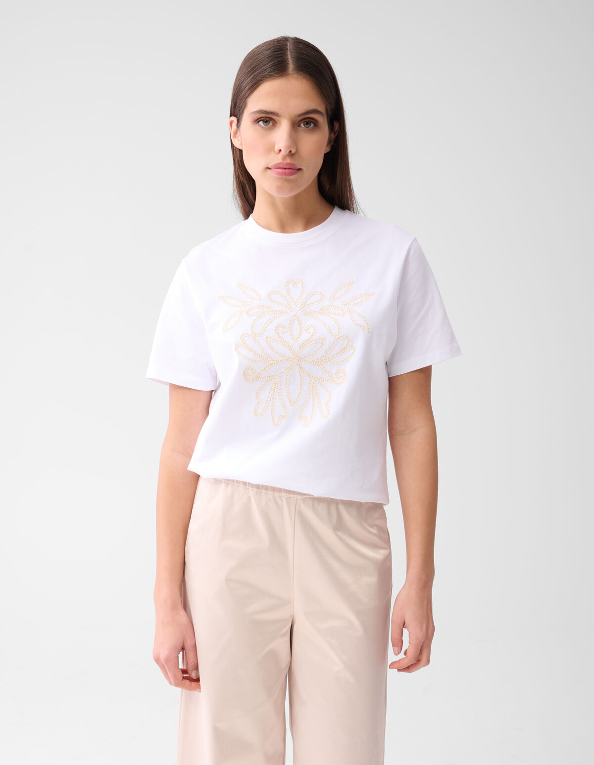 Cord Embroidery T-Shirt White By Mieke SHOEBY WOMEN