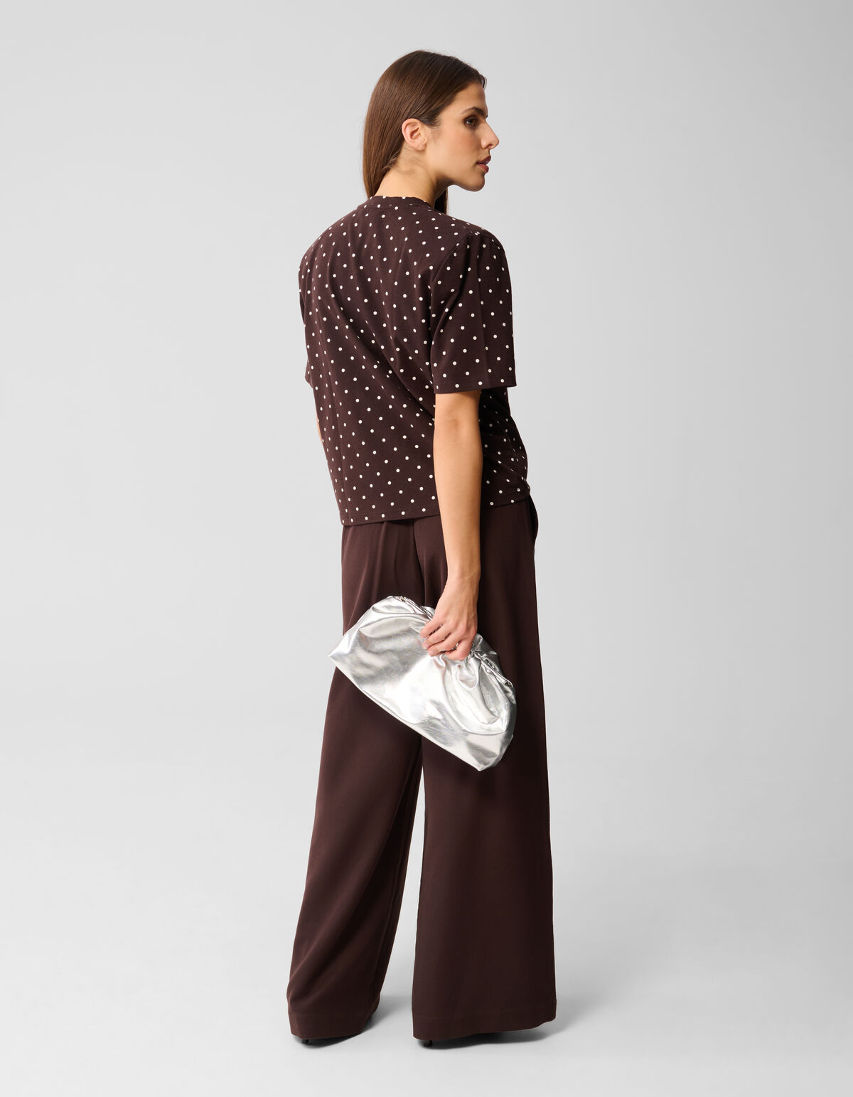 Polkadot-Shoulder-T-Shirt Dunkelbraun SHOEBY WOMEN