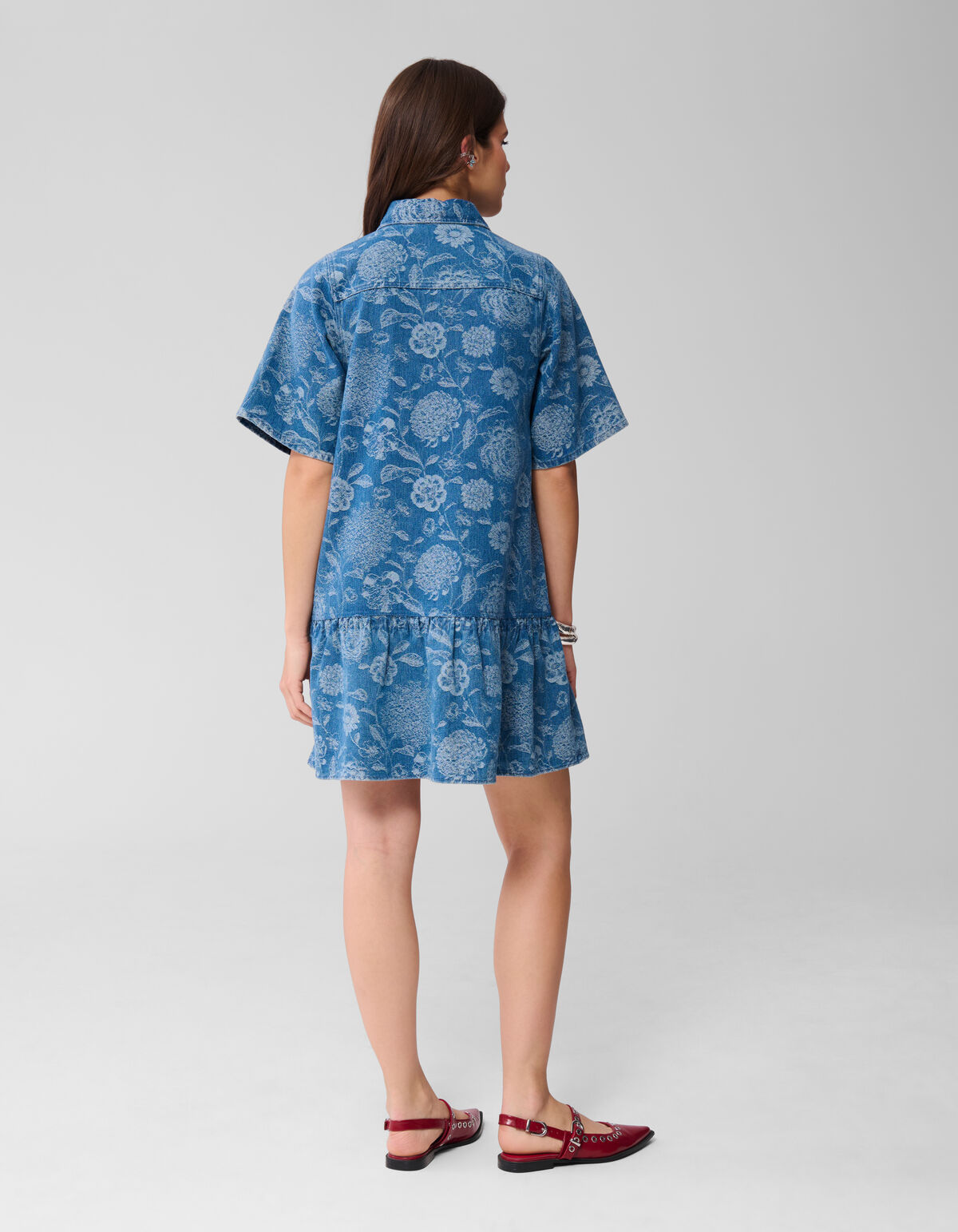 Denim Jacquard Midikleid Blau SHOEBY WOMEN