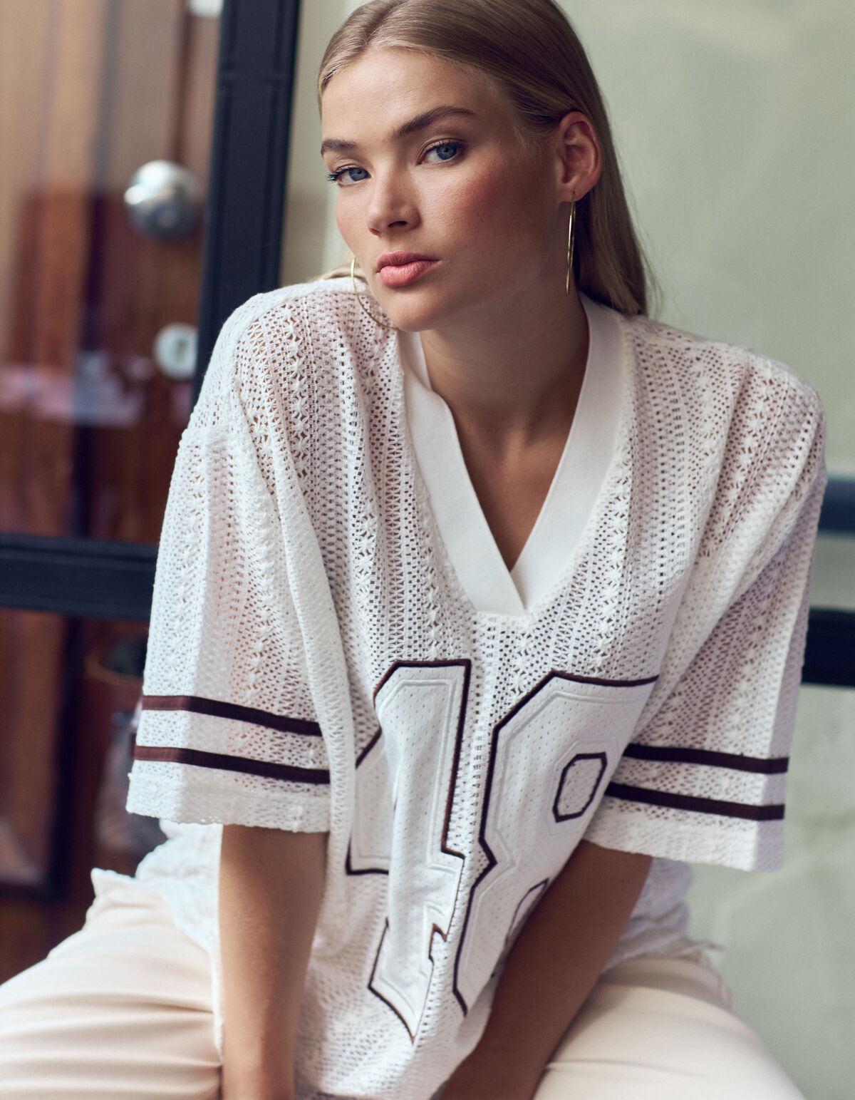 Übergrößen-Baseball-T-Shirt Gebrochenes Weiß Von F SHOEBY WOMEN