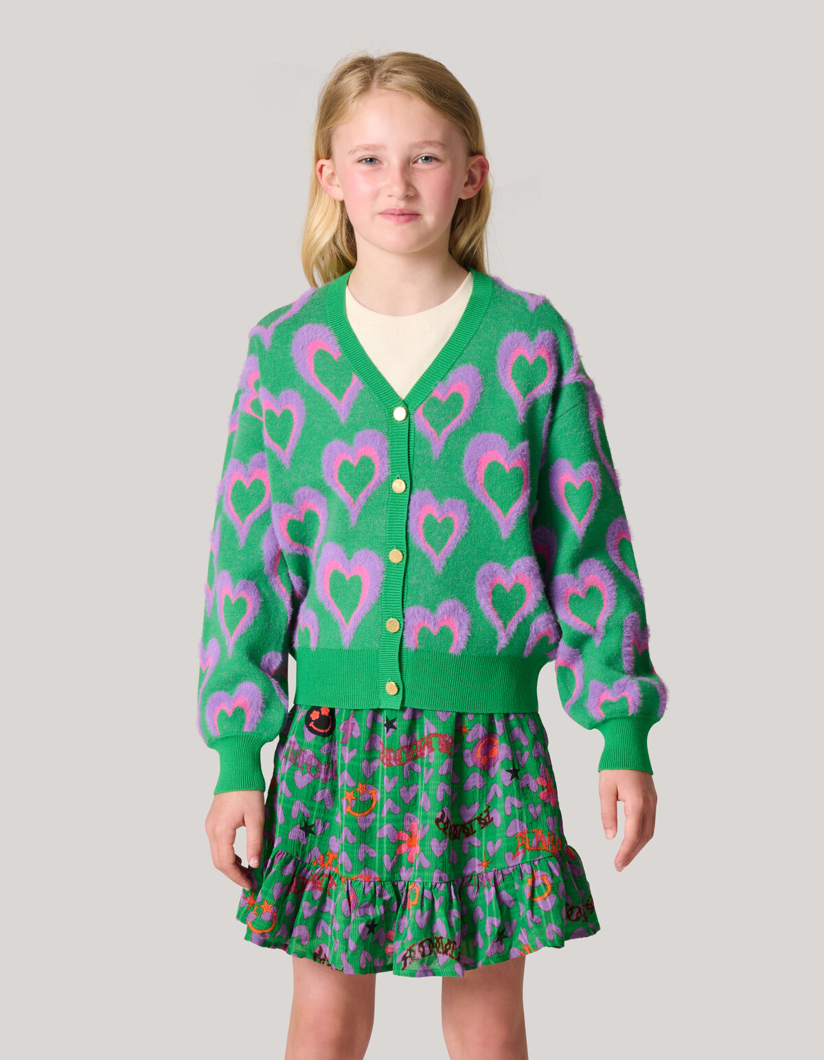 Bedruckte Strickjacke Gr&uuml;n SHOEBY GIRLS