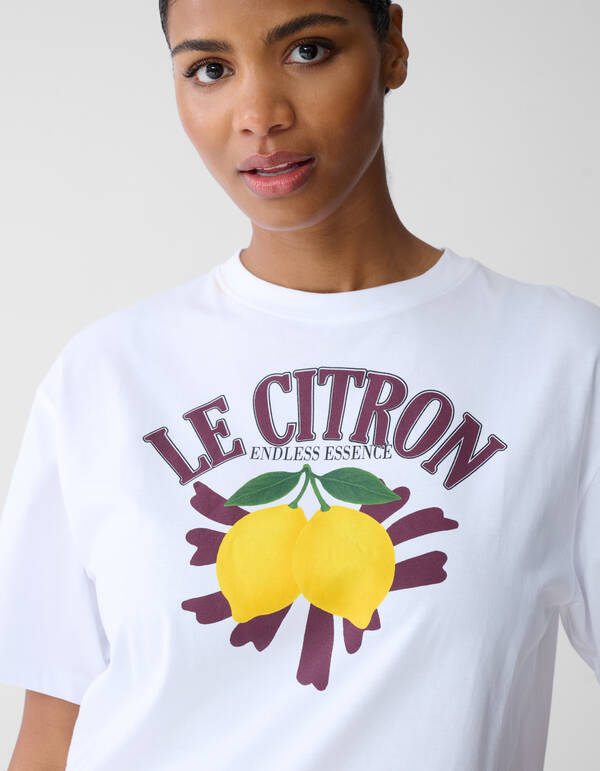 &Uuml;bergr&ouml;&szlig;en-T-Shirt mit Le Citron-Motiv Wit SHOEBY WOMEN