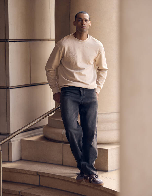 Baggy Fit Jeans Dunkelgrau L34 SHOEBY MEN