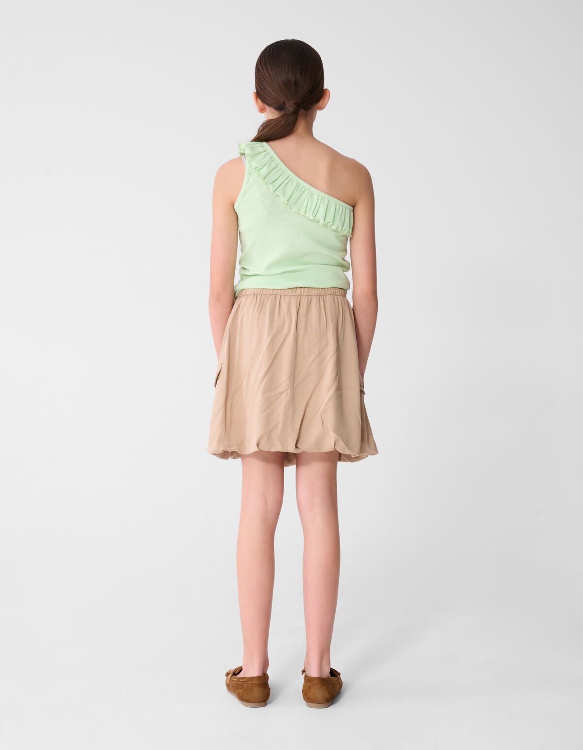 One-Shoulder-R&uuml;schen-Top Hellgr&uuml;n SHOEBY GIRLS