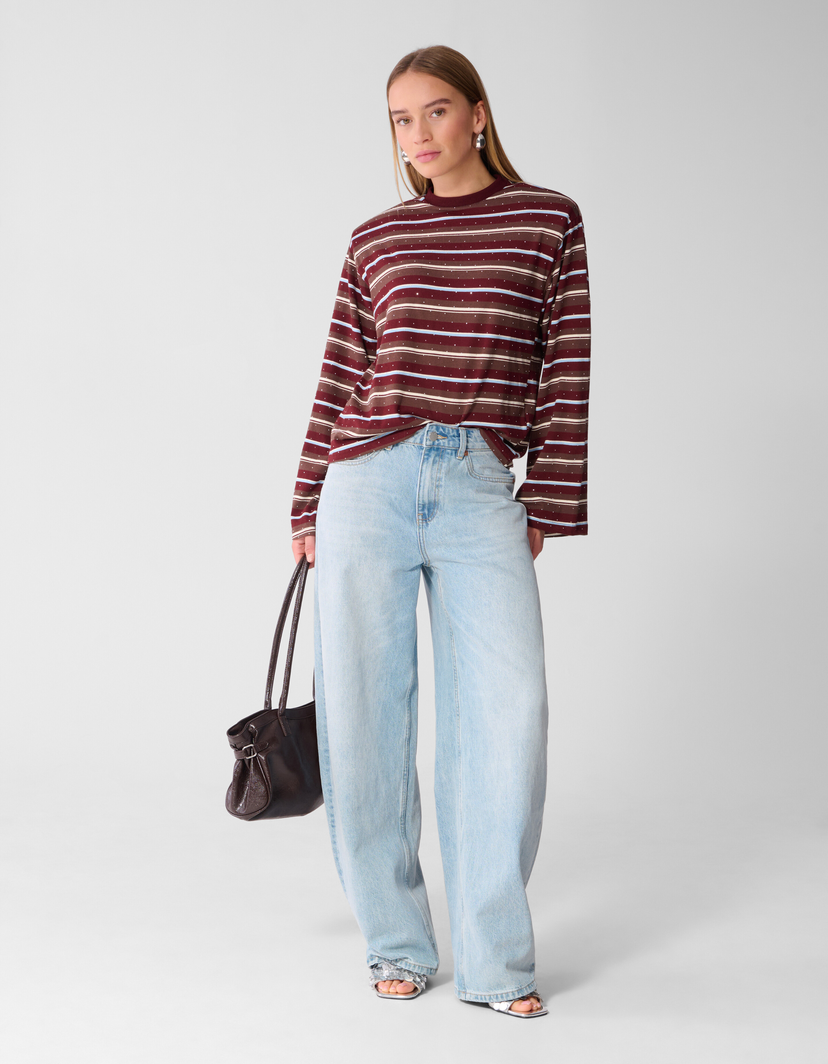 Embellished Gestreifte Longsleeve Dunkelrot SHOEBY WOMEN