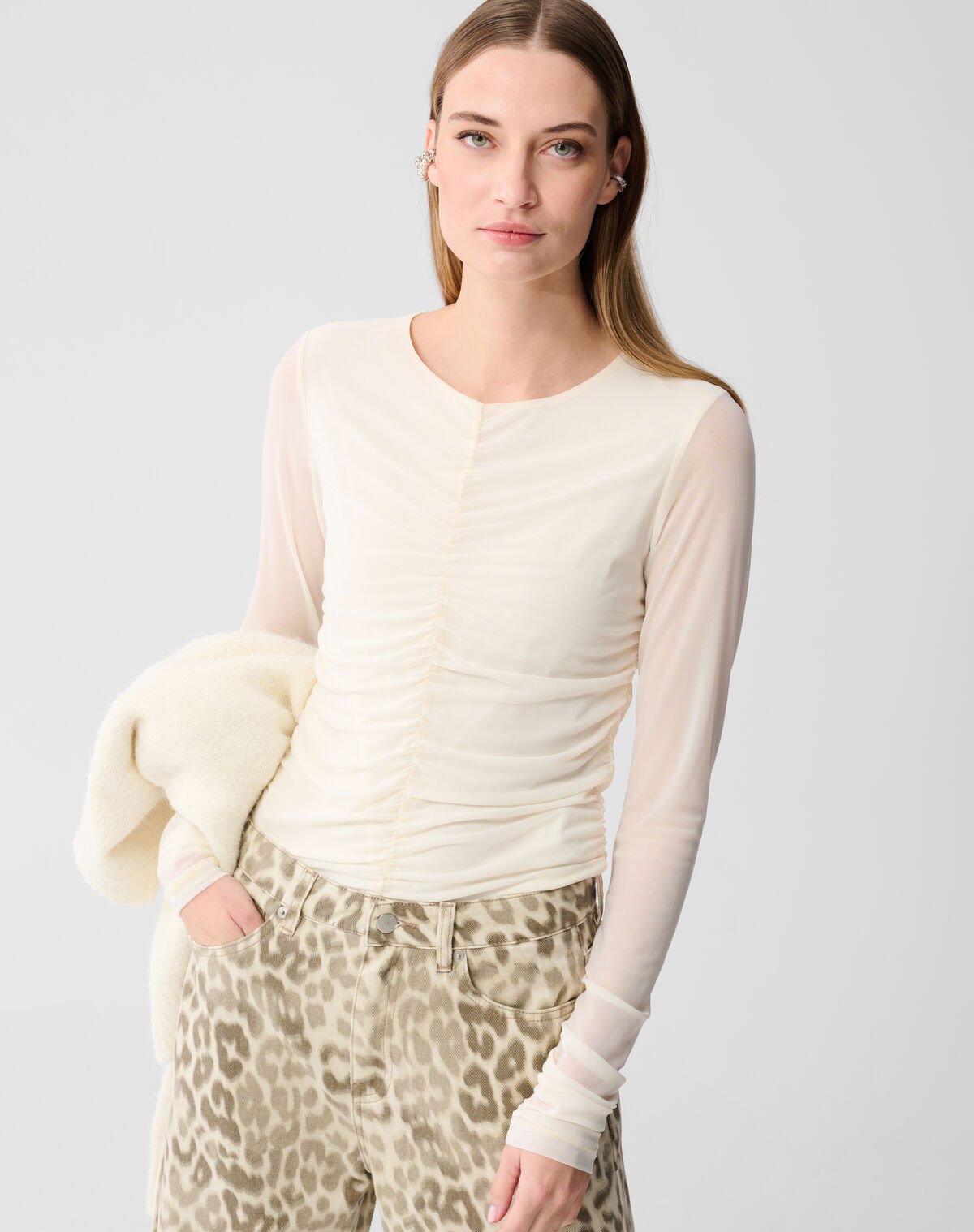 Transparenter Mesh-Top in Cremeweiß SHOEBY WOMEN