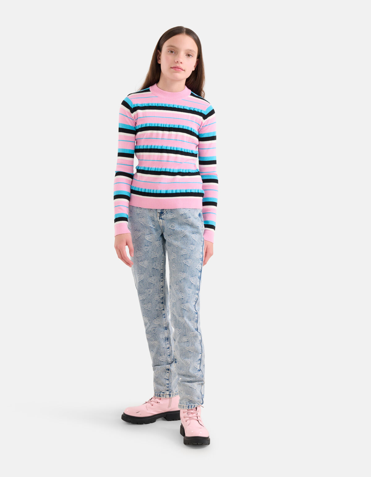 Gestreifter Rüschenpulli Rosa SHOEBY GIRLS