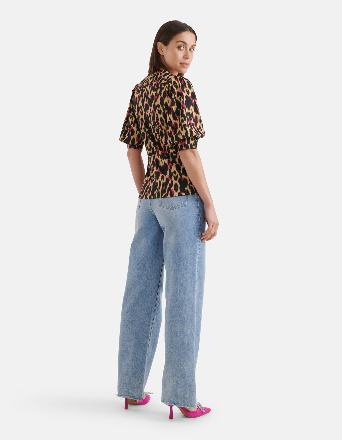 Leopard-Ripp-Top mit V-Ausschnitt Braun SHOEBY WOMEN