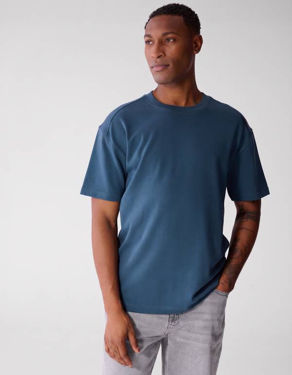 Basic-Label-T-Shirt Blau SHOEBY MEN