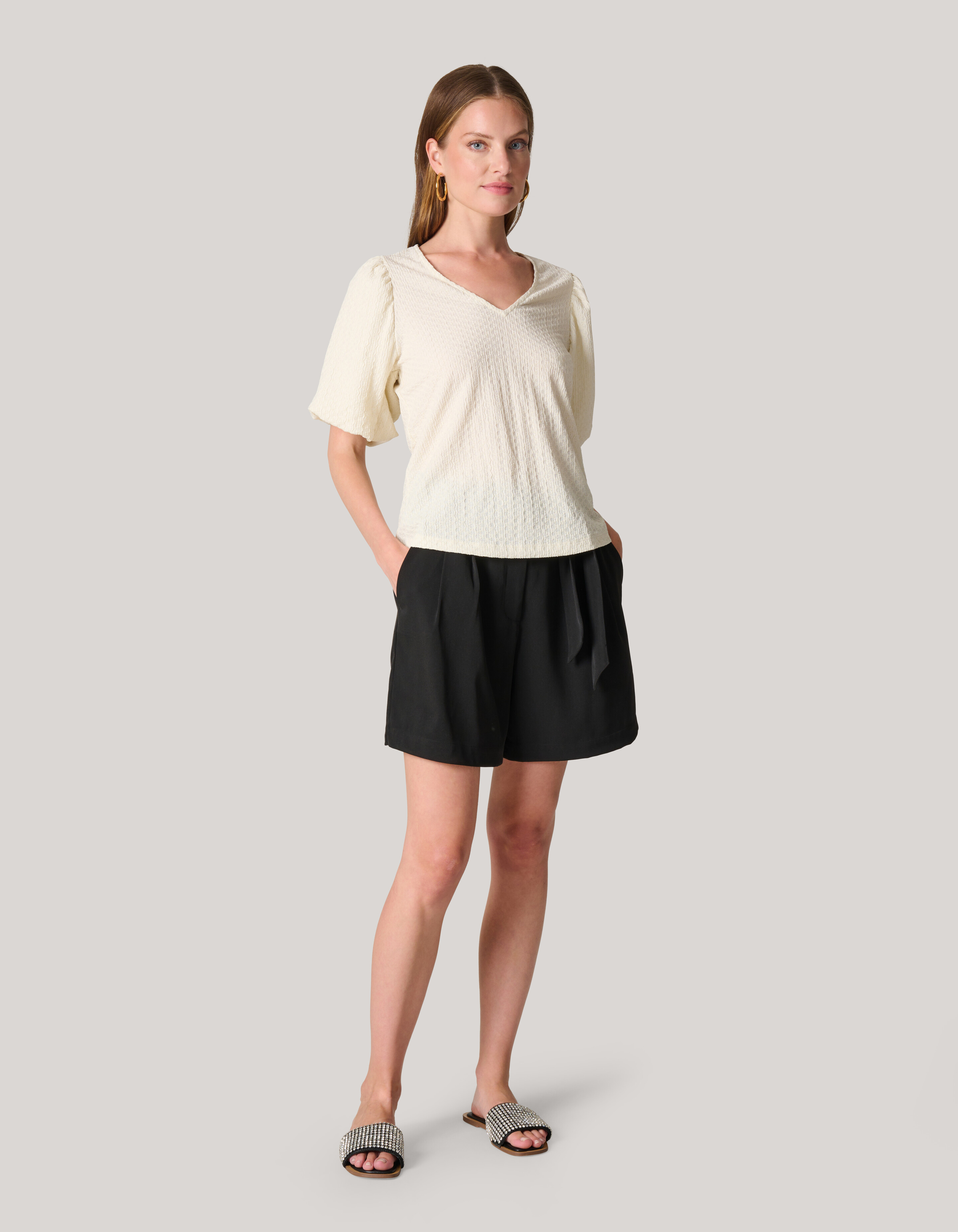 Crinkle-T-Shirt Off White SHOEBY WOMEN