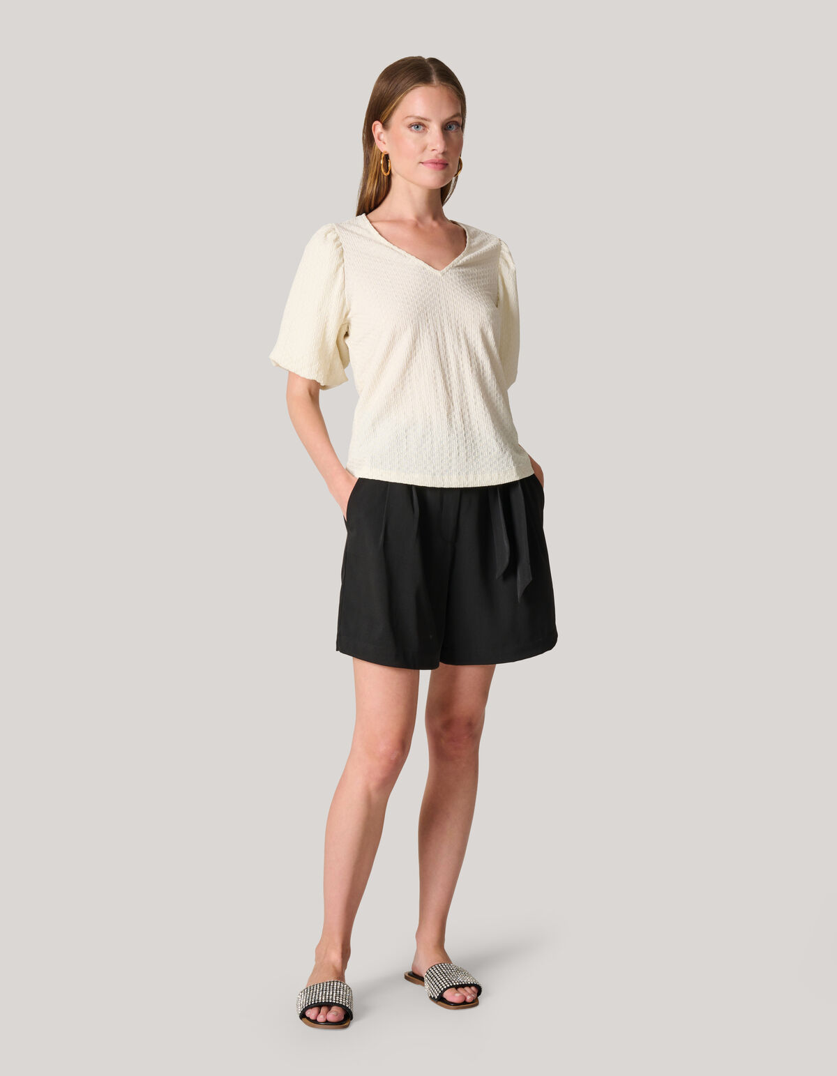 Crinkle-T-Shirt Off White SHOEBY WOMEN