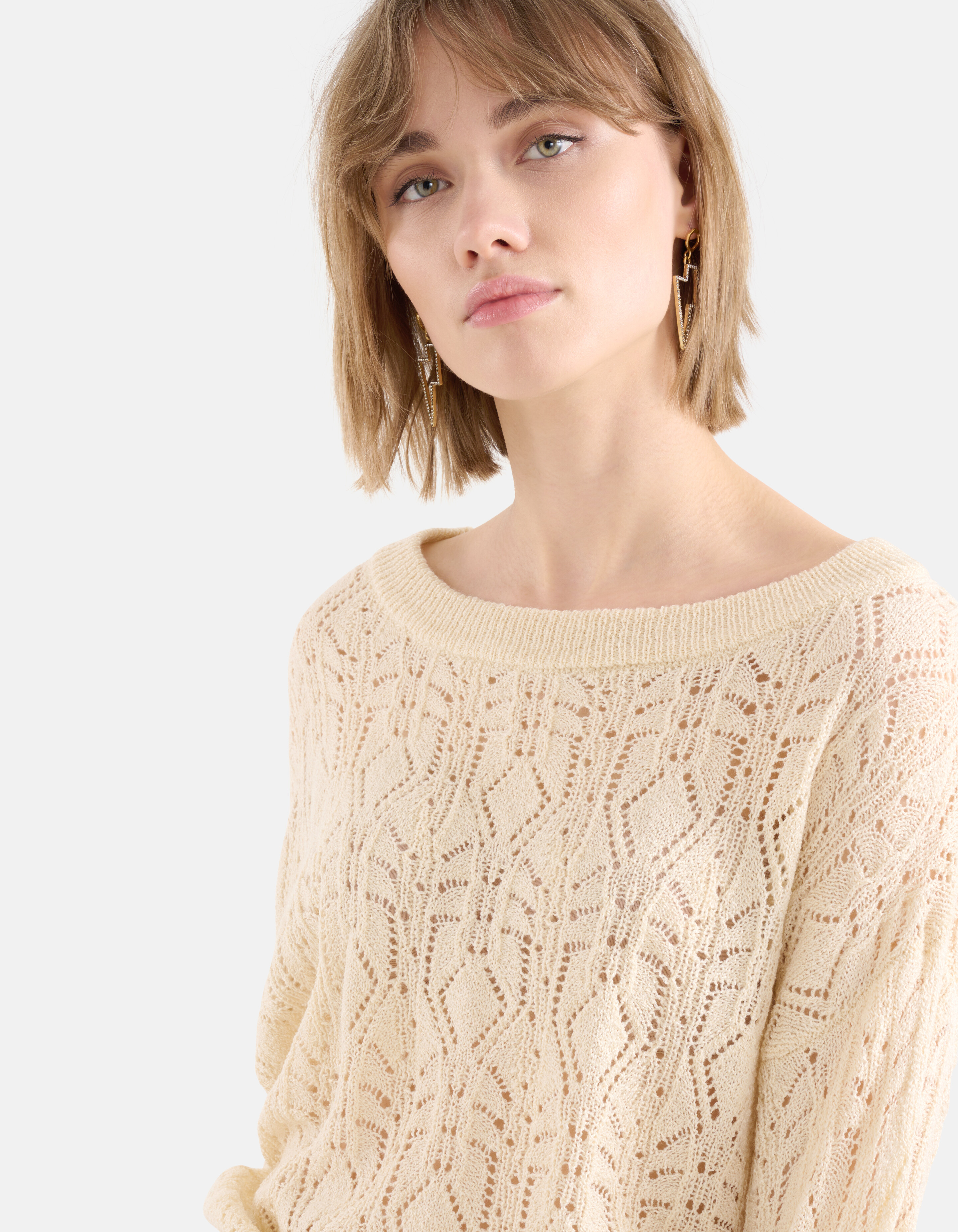Ajour Fledermaus-Pullover Off White SHOEBY WOMEN