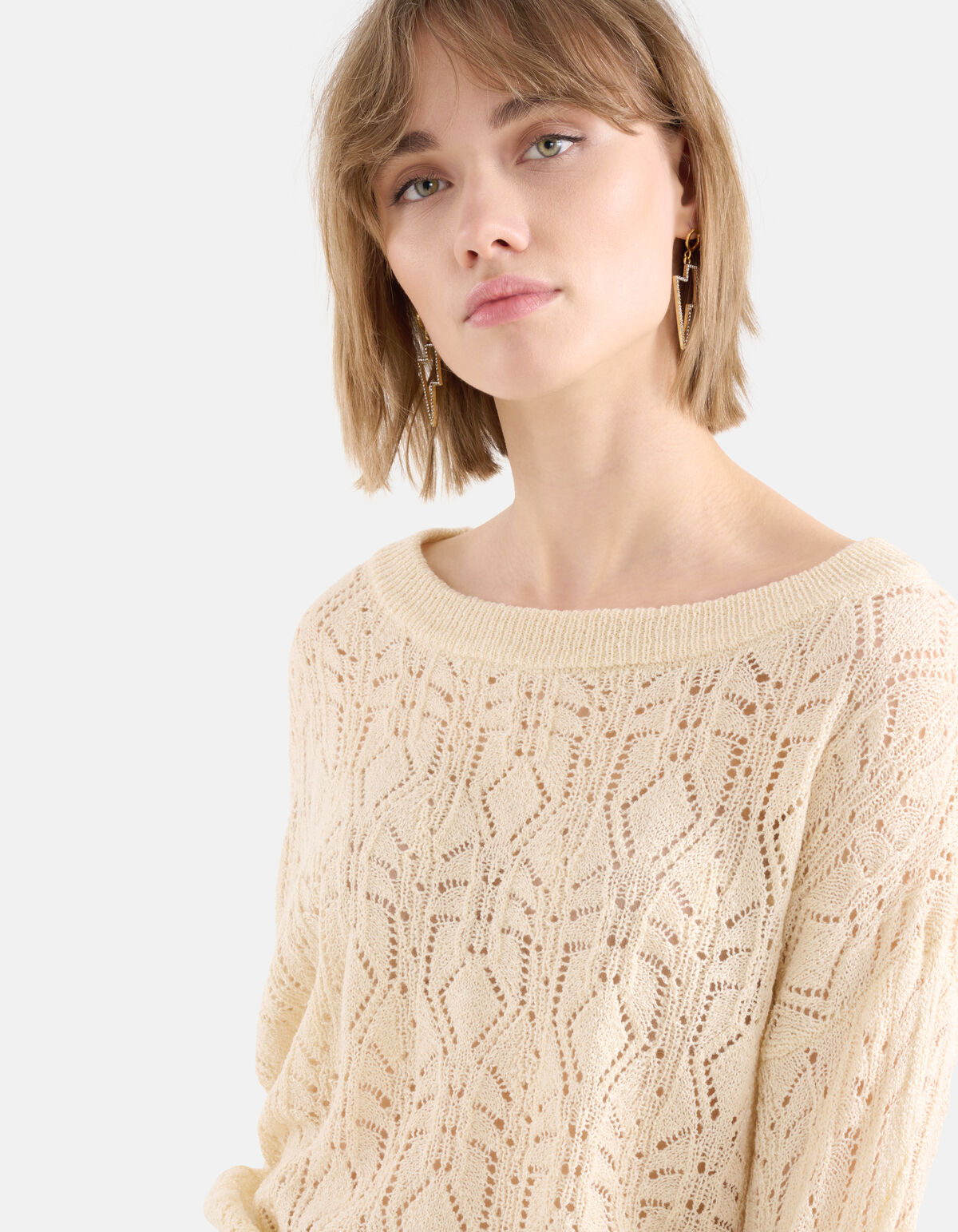 Ajour Fledermaus-Pullover Off White SHOEBY WOMEN