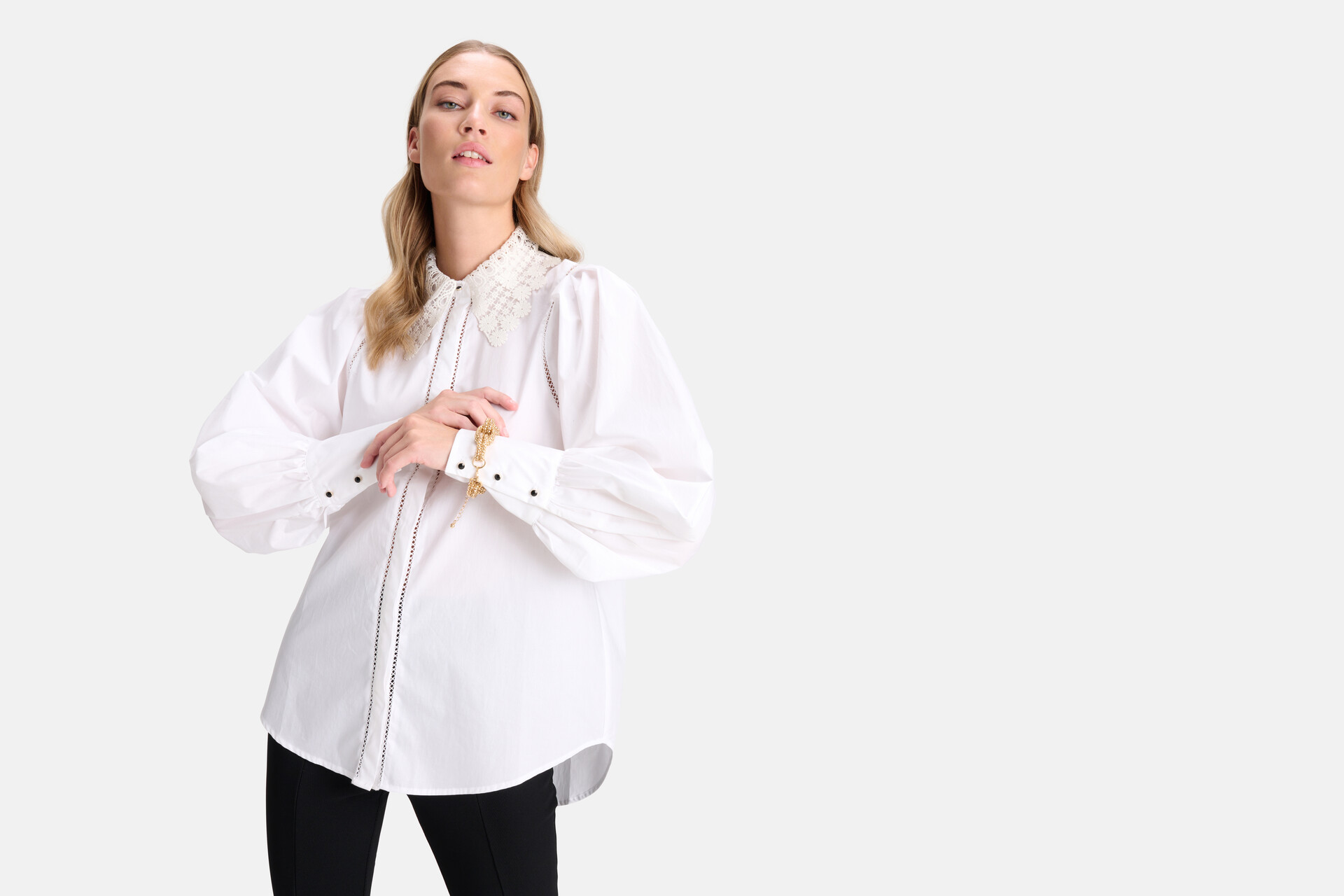 Bluse aus Spitzenpopeline Off White By Fred SHOEBY WOMEN
