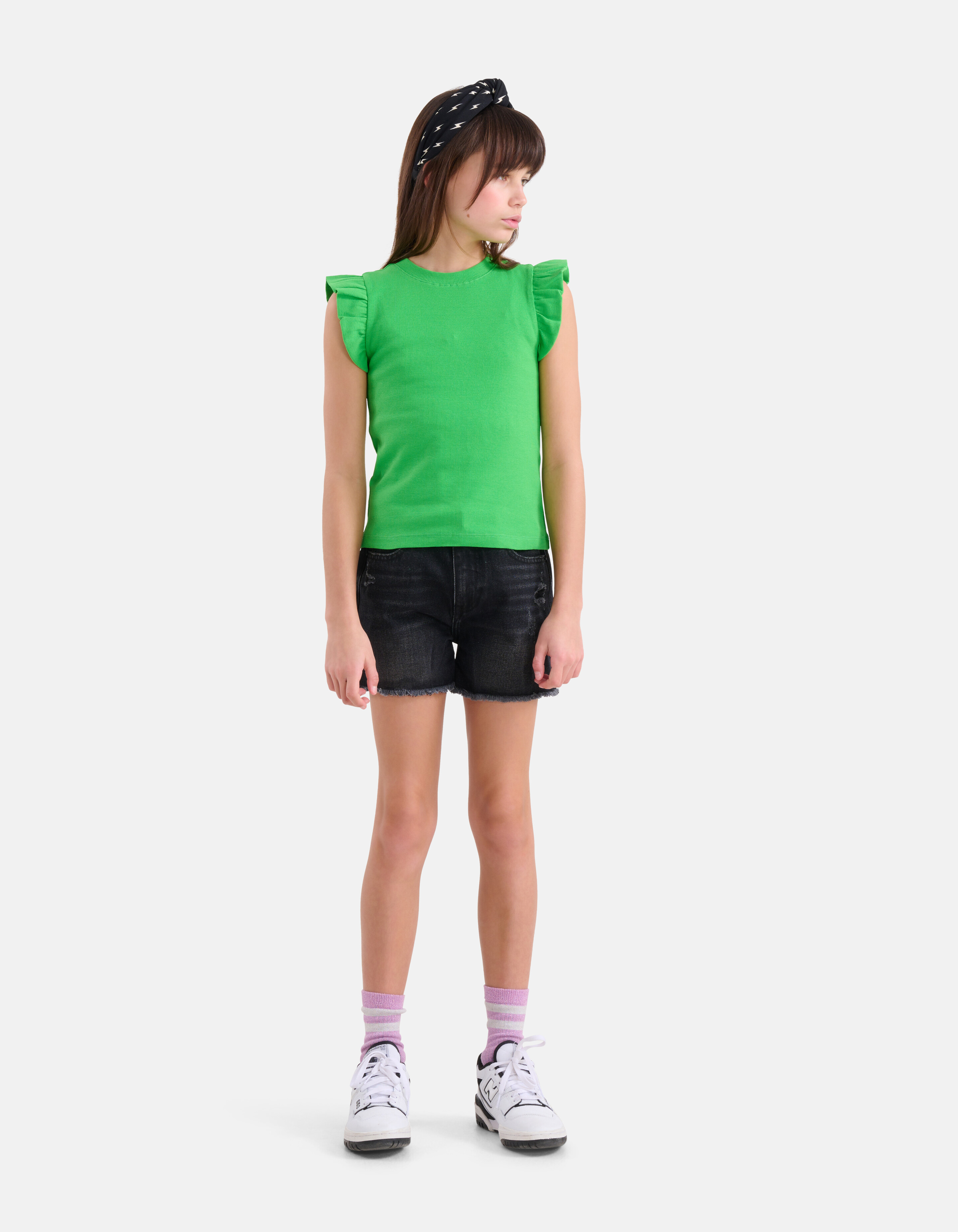 Ruffle Rib Top Groen SHOEBY GIRLS