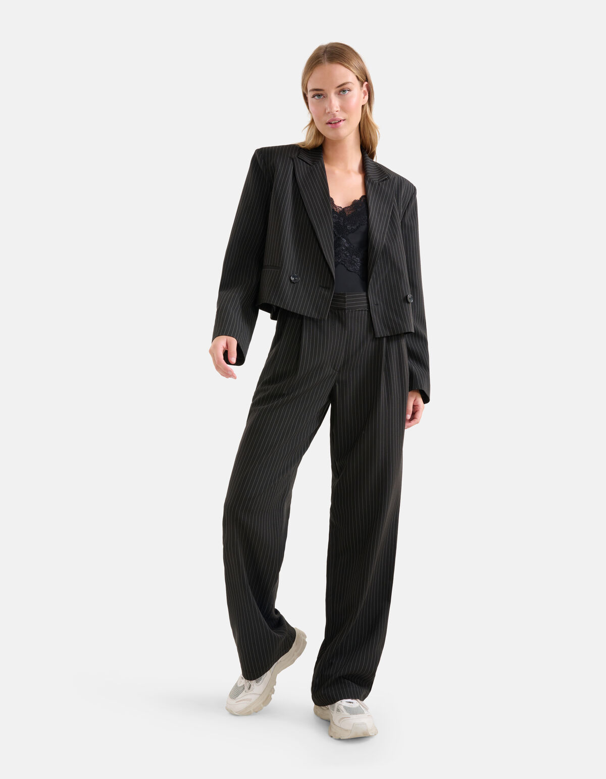 Nadelstreifen-Hose mit weitem Bein Schwarz SHOEBY WOMEN