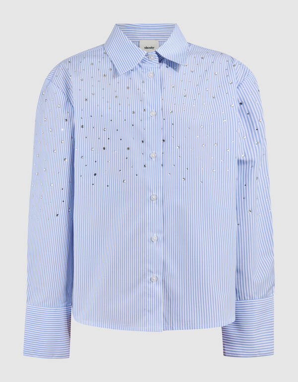 Gestreifte Strass Bluse Himmelblau SHOEBY GIRLS