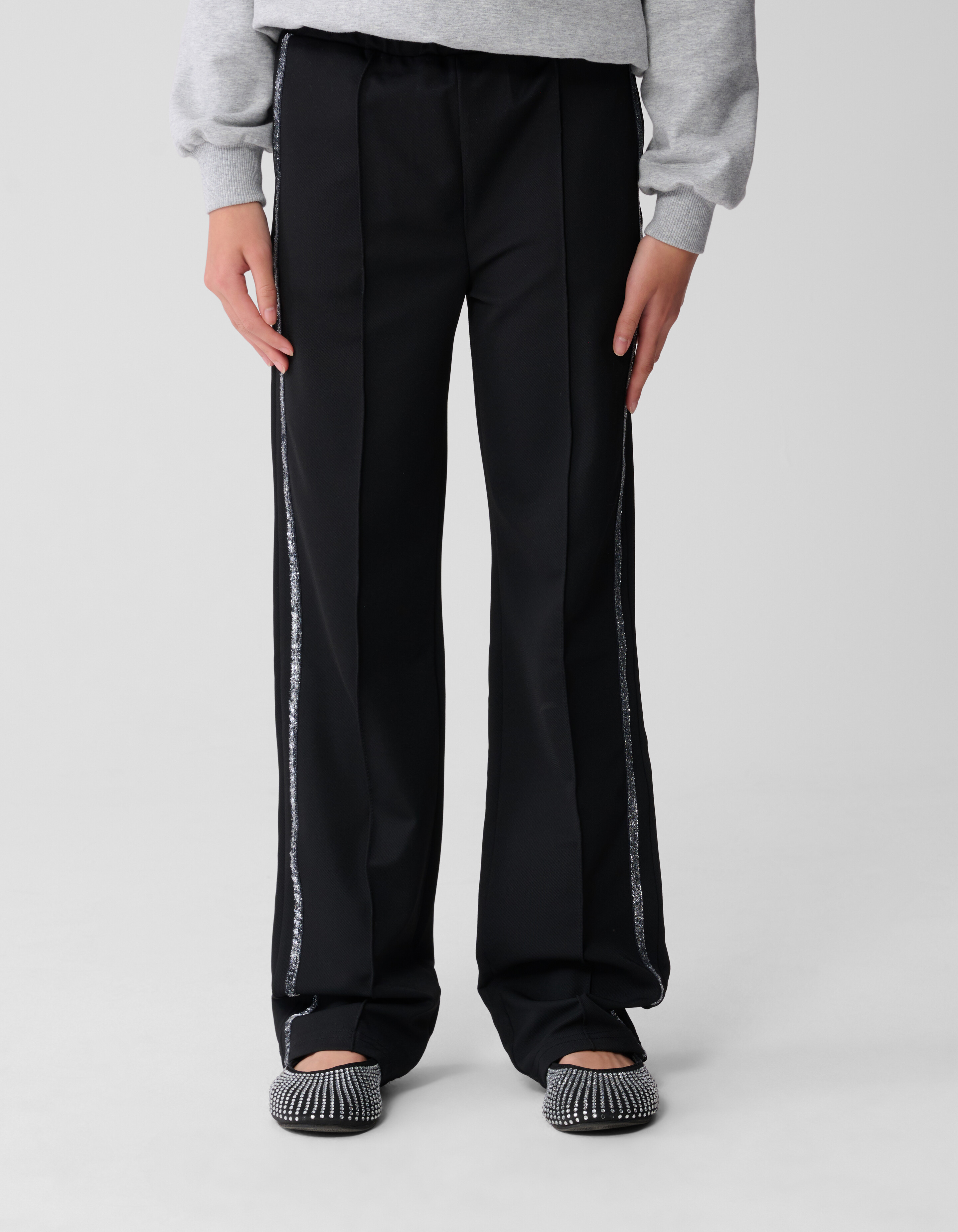 Sportliche Glitzer-Hose mit weitem Bein, schwarz SHOEBY GIRLS