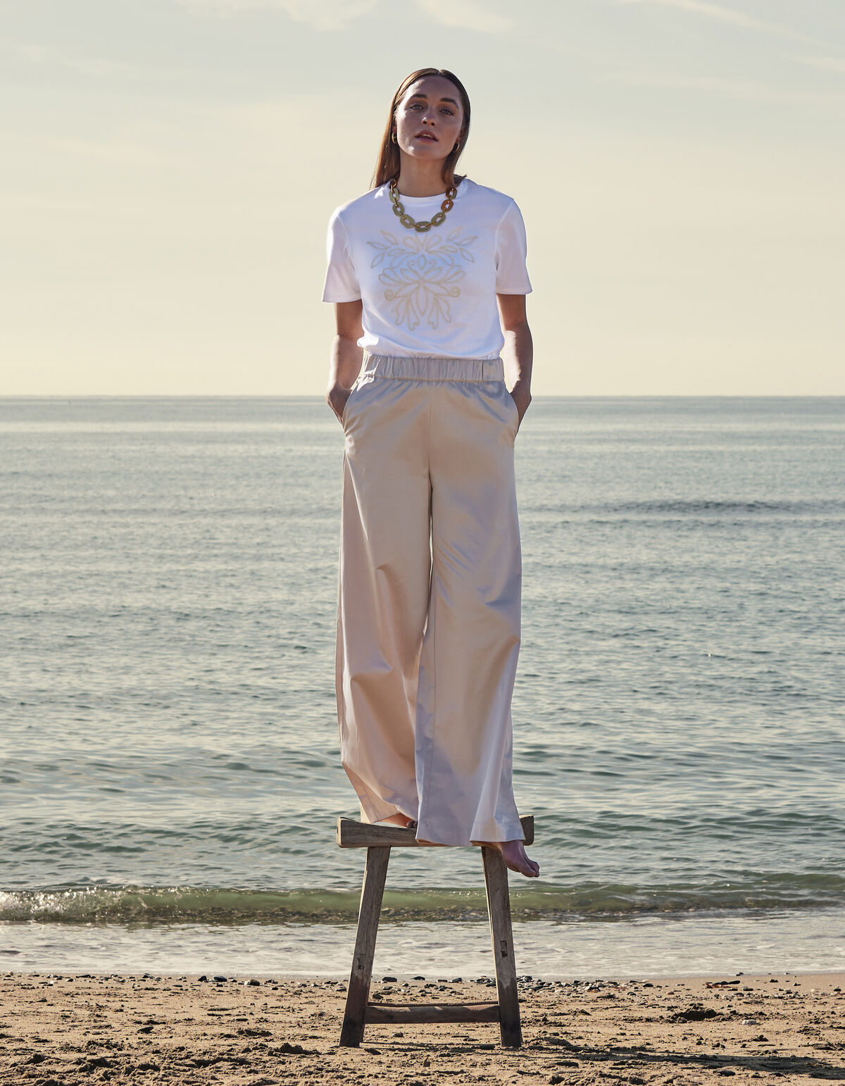 Cord Embroidery T-Shirt White By Mieke SHOEBY WOMEN