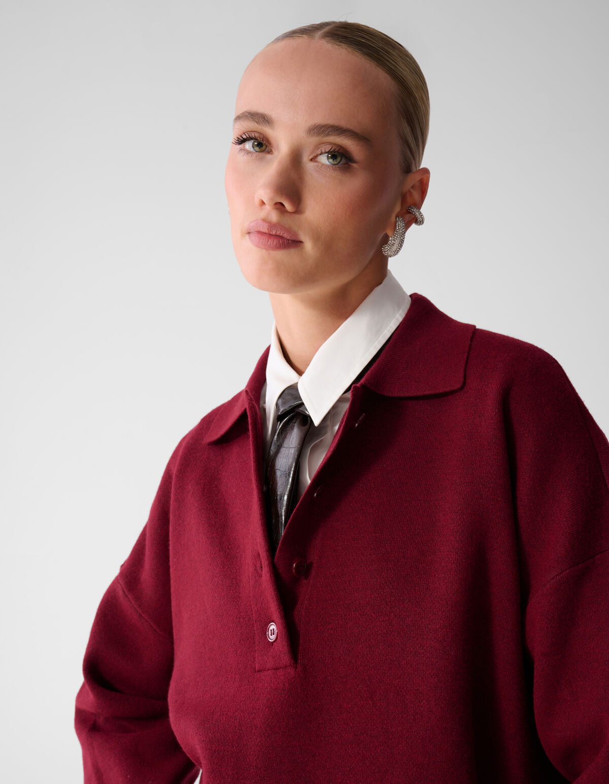 Oversized Polo Strickpullover Rot SHOEBY WOMEN