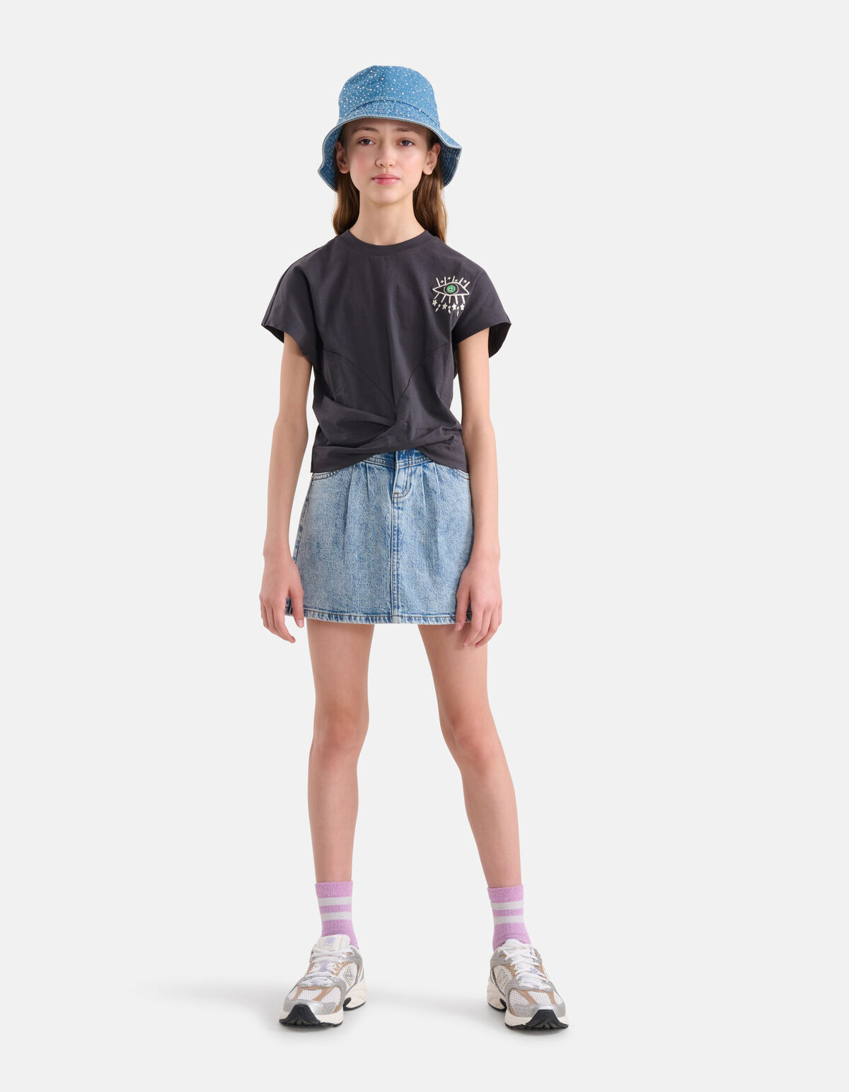 Geplooide Denim Rok Mediumstone SHOEBY GIRLS