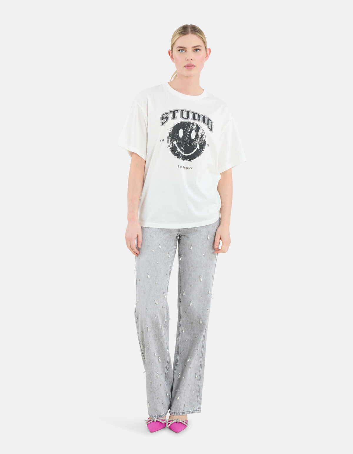 Smiley Artwork T-shirt Wit SHOEBY WOMEN