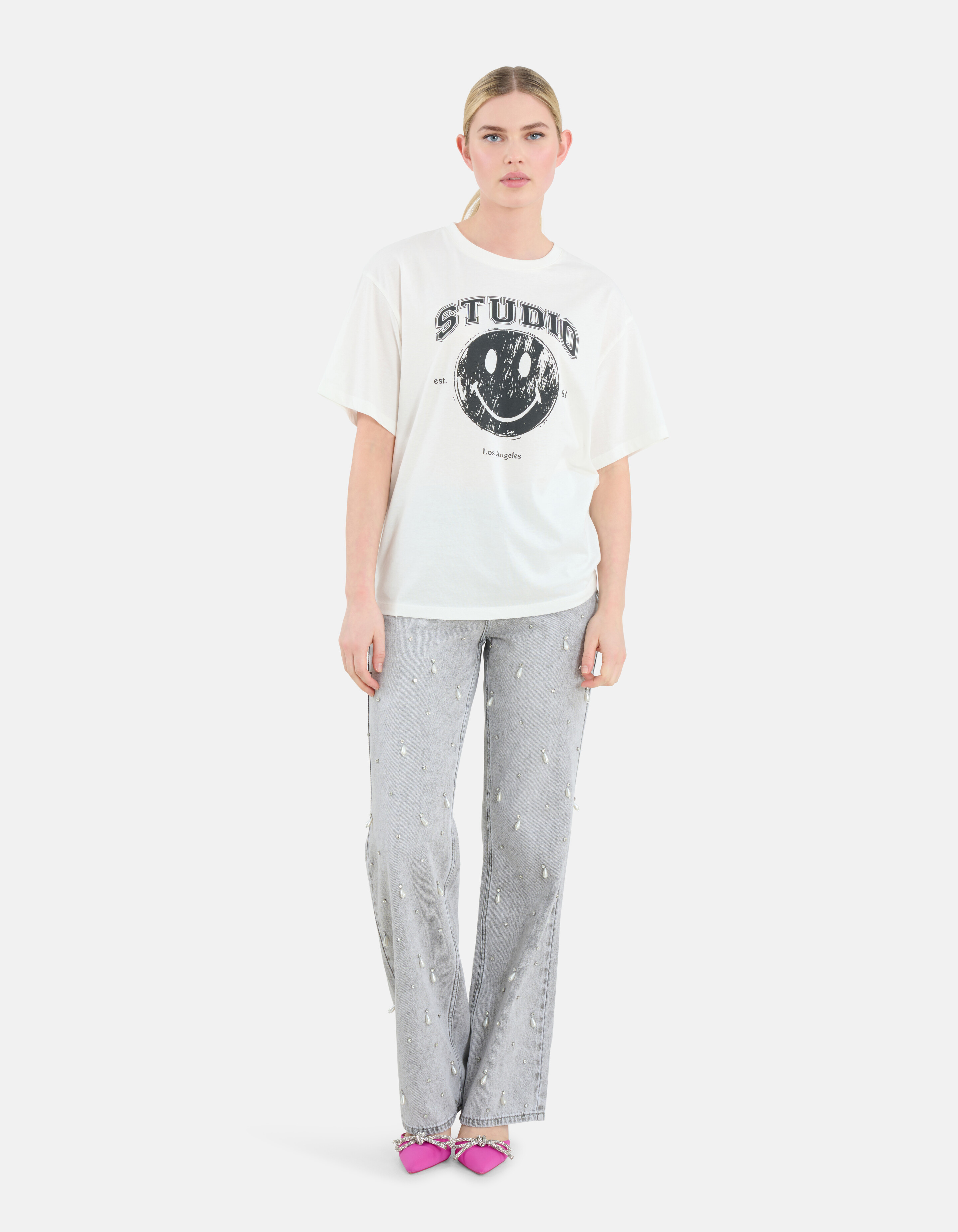 Smiley Artwork T-shirt Wit SHOEBY WOMEN