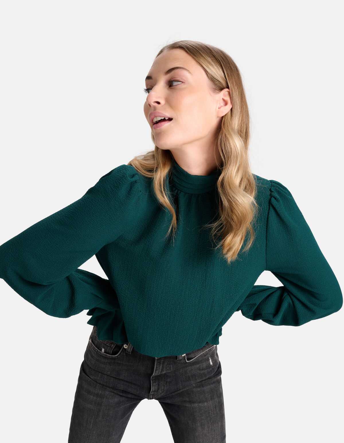 Bluse mit voluminösen Ärmeln Grün SHOEBY WOMEN