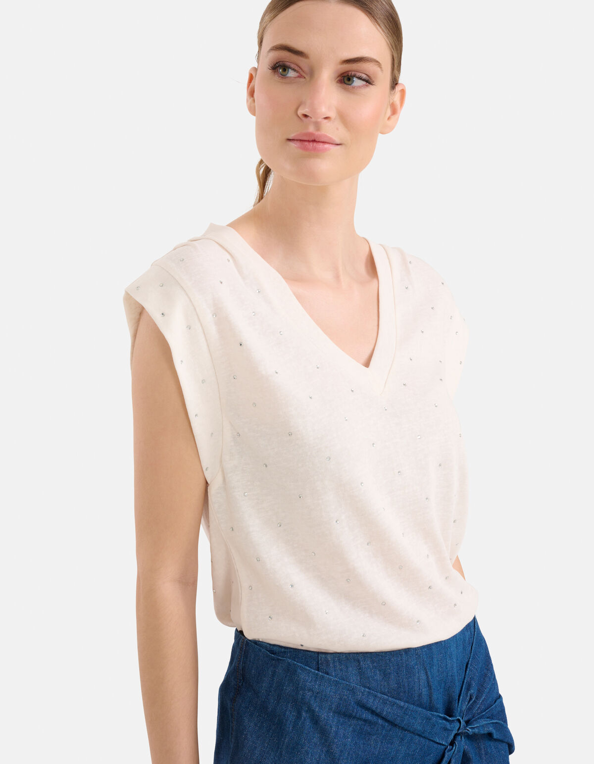 V-hals Strass T-shirt Gebroken Wit By Mieke SHOEBY WOMEN