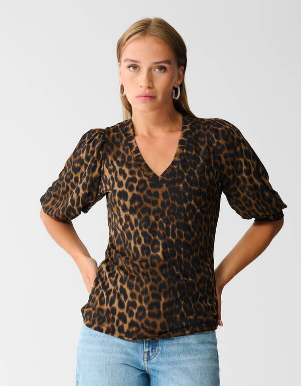 Rippstrick-Leopard-Top Braun SHOEBY WOMEN