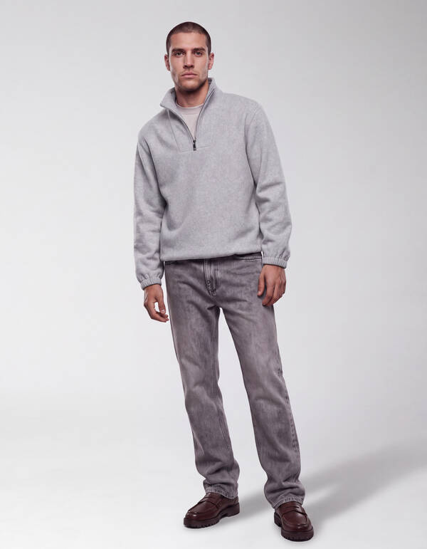 Zip High Neck Pullover Hellgrau SHOEBY MEN