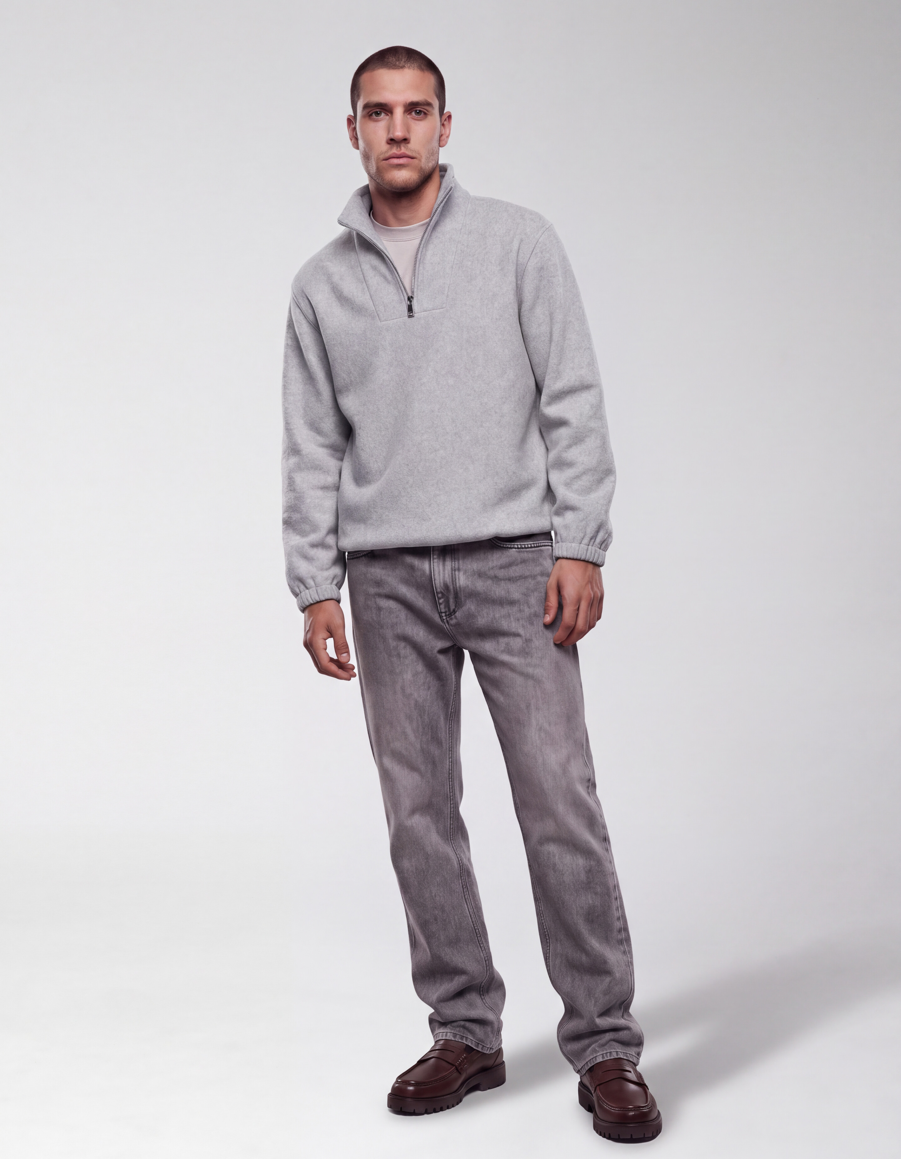 Zip High Neck Pullover Hellgrau SHOEBY MEN