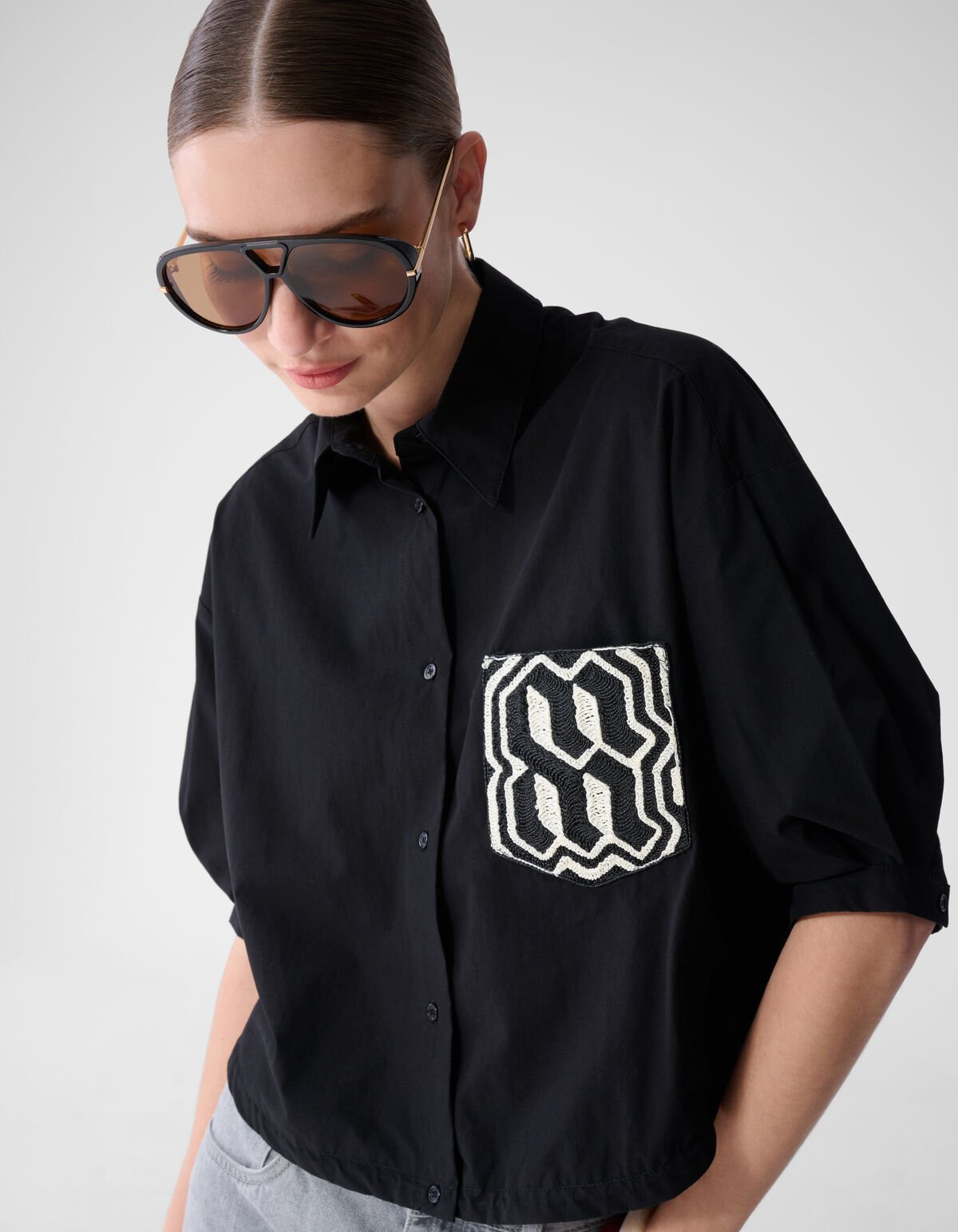 &Uuml;bergro&szlig;e Stickbluse Schwarz von Mieke SHOEBY WOMEN