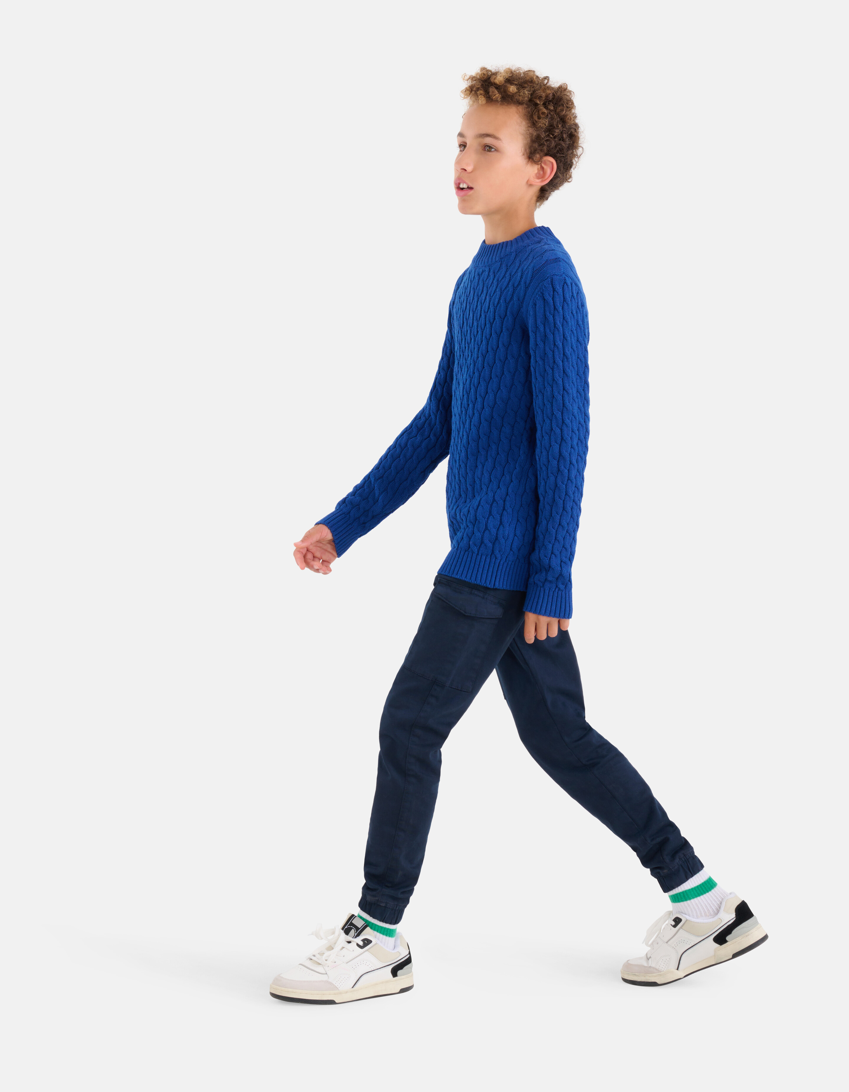 Gebreide Kabeltrui Blauw SHOEBY BOYS