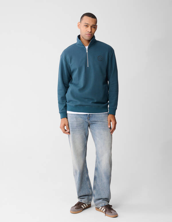 Halb-Zip-Pullover, dunkelgrün SHOEBY MEN