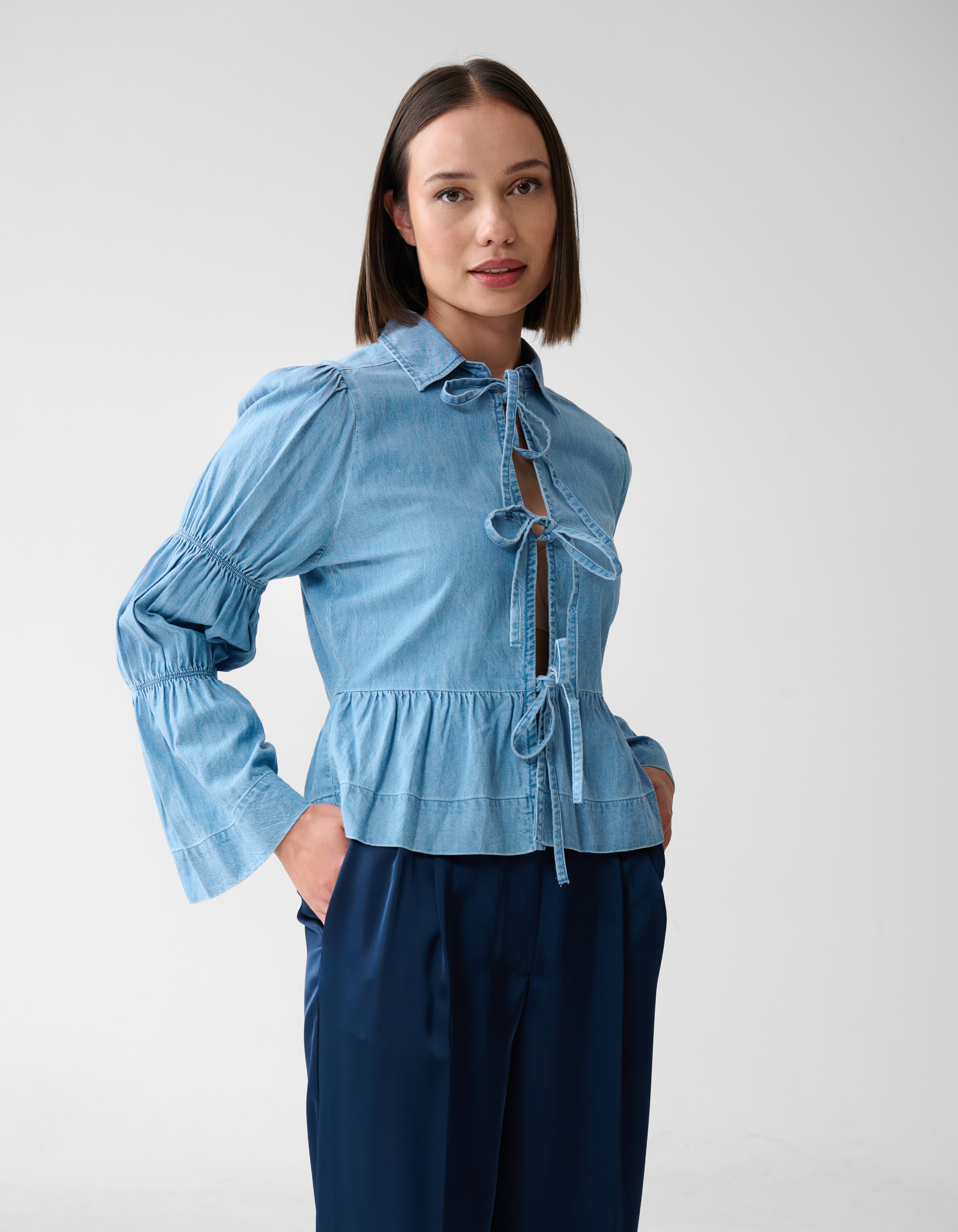 Denim Schleifenbluse Blau SHOEBY WOMEN