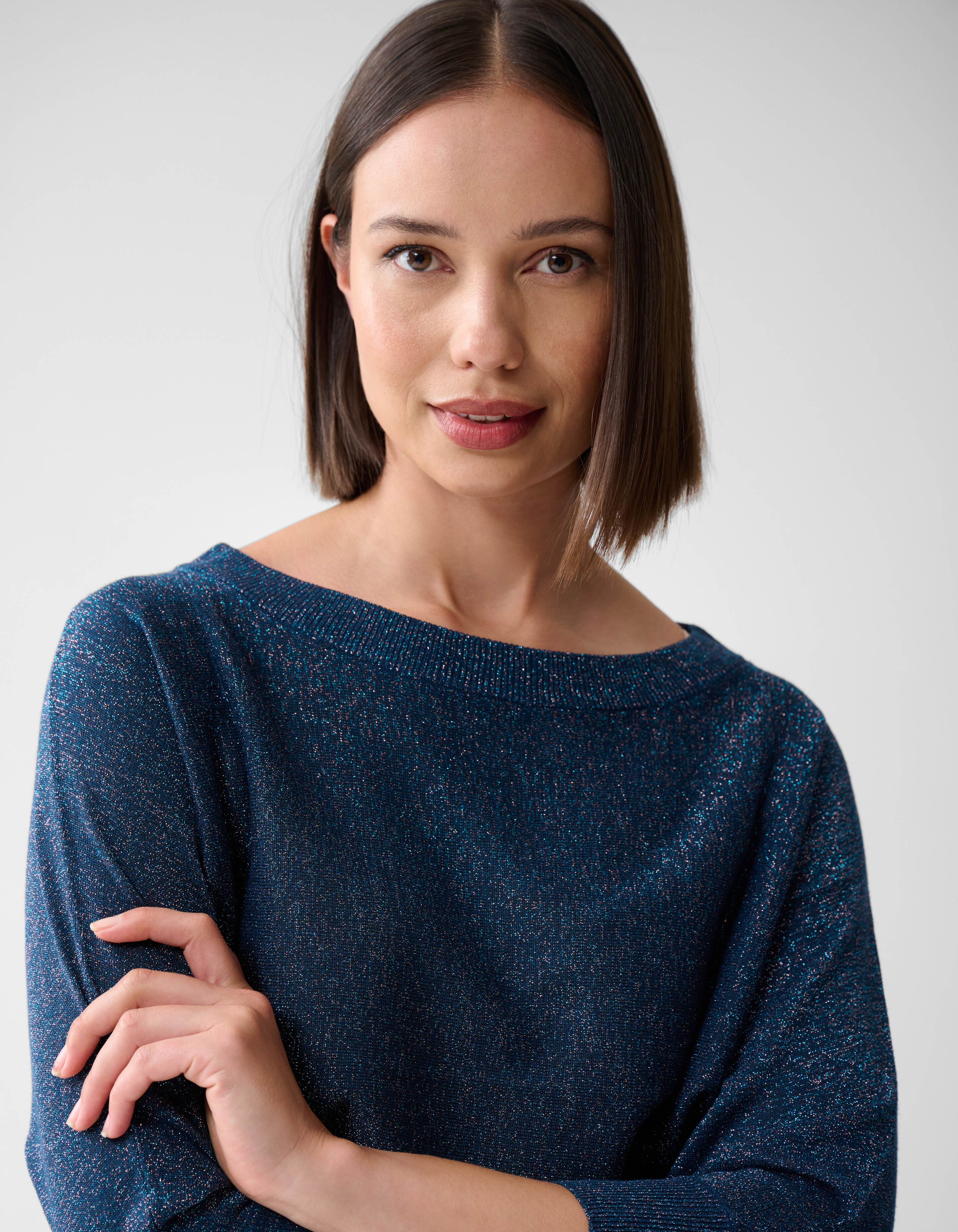 Glitzer Fledermausärmel Pullover Dunkelblau SHOEBY WOMEN