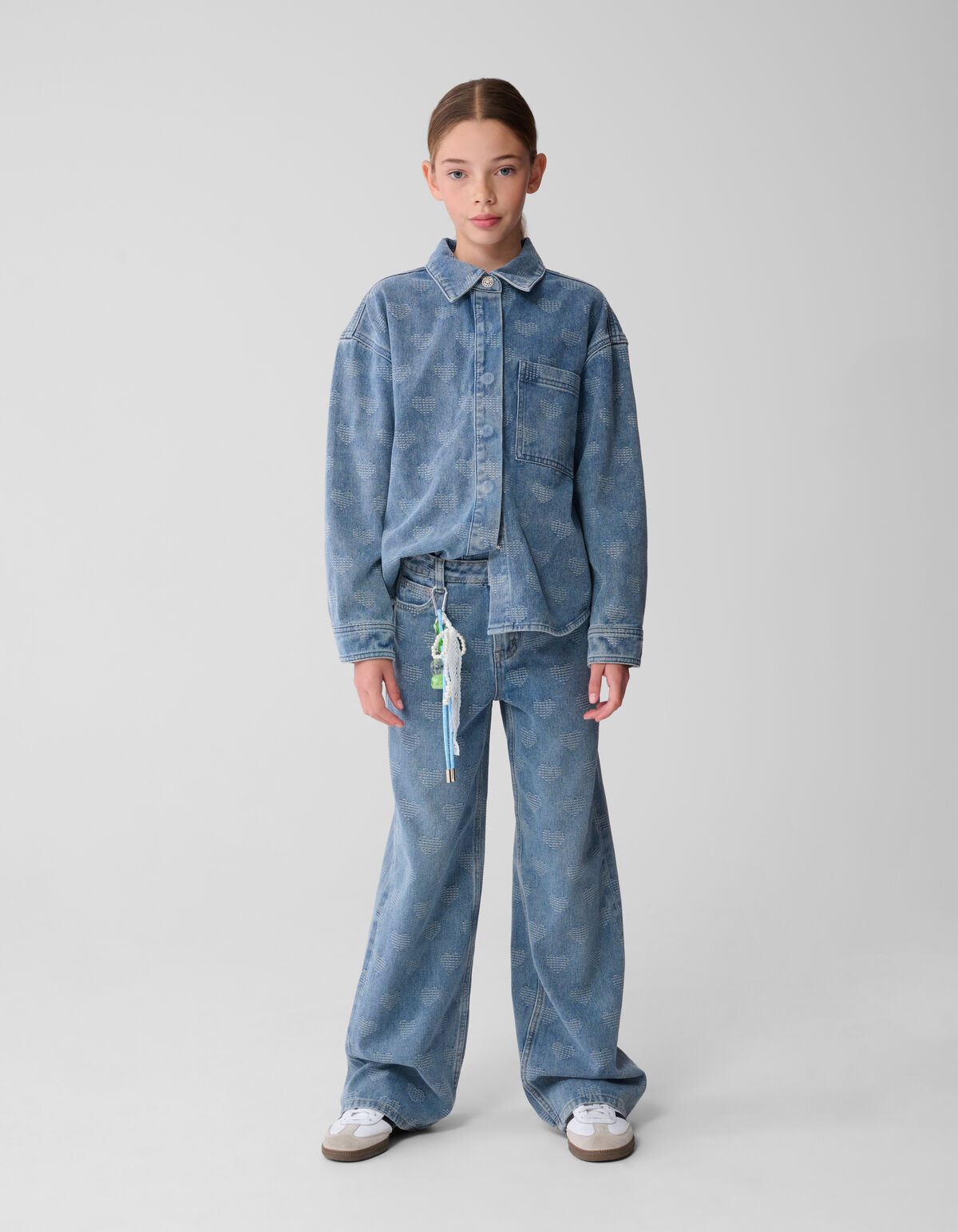 Jeans mit weitem Bein und Herzmotiv, Blau SHOEBY GIRLS