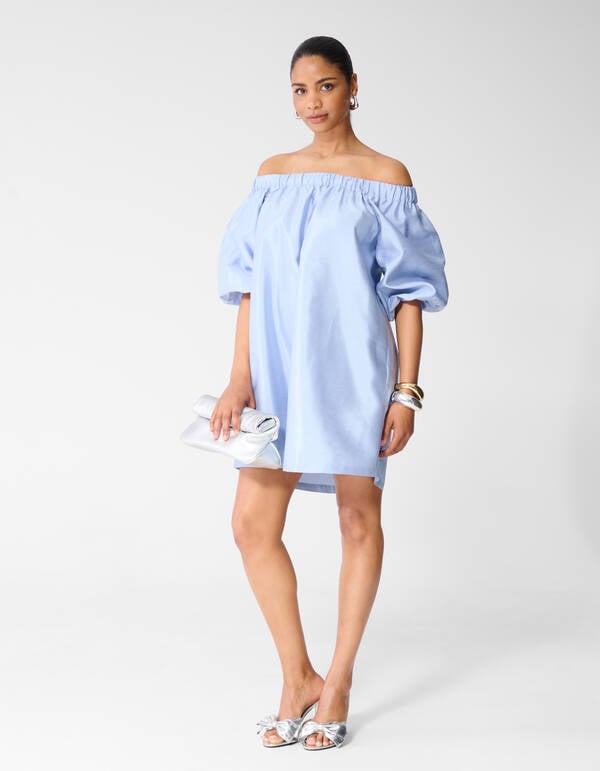 Gl&auml;nzendes Off-Shoulder Mini Kleid Hellblau SHOEBY WOMEN