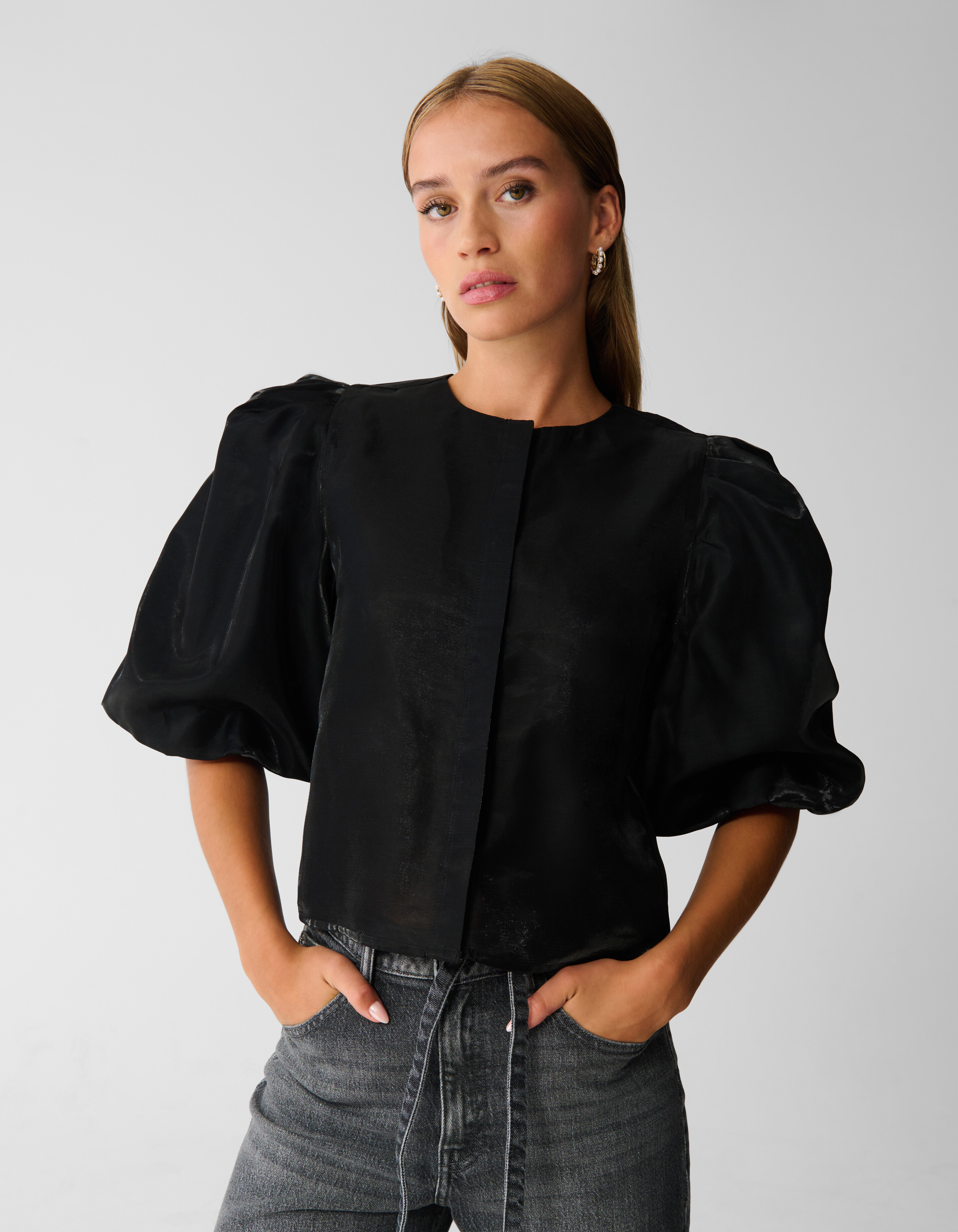 Shiny Puff Bluse Schwarz SHOEBY WOMEN
