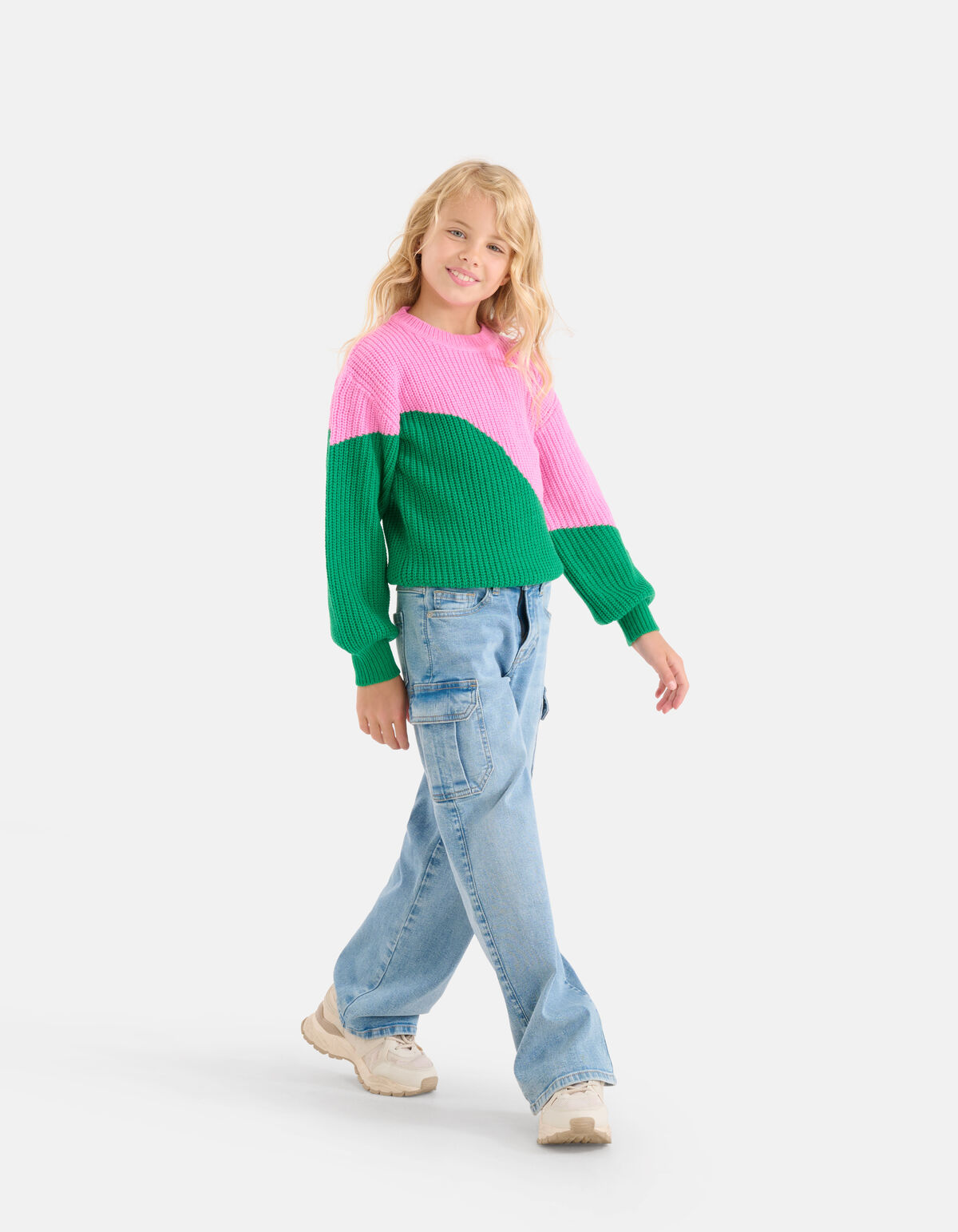 Colorblock Trui Groen/Roze SHOEBY GIRLS