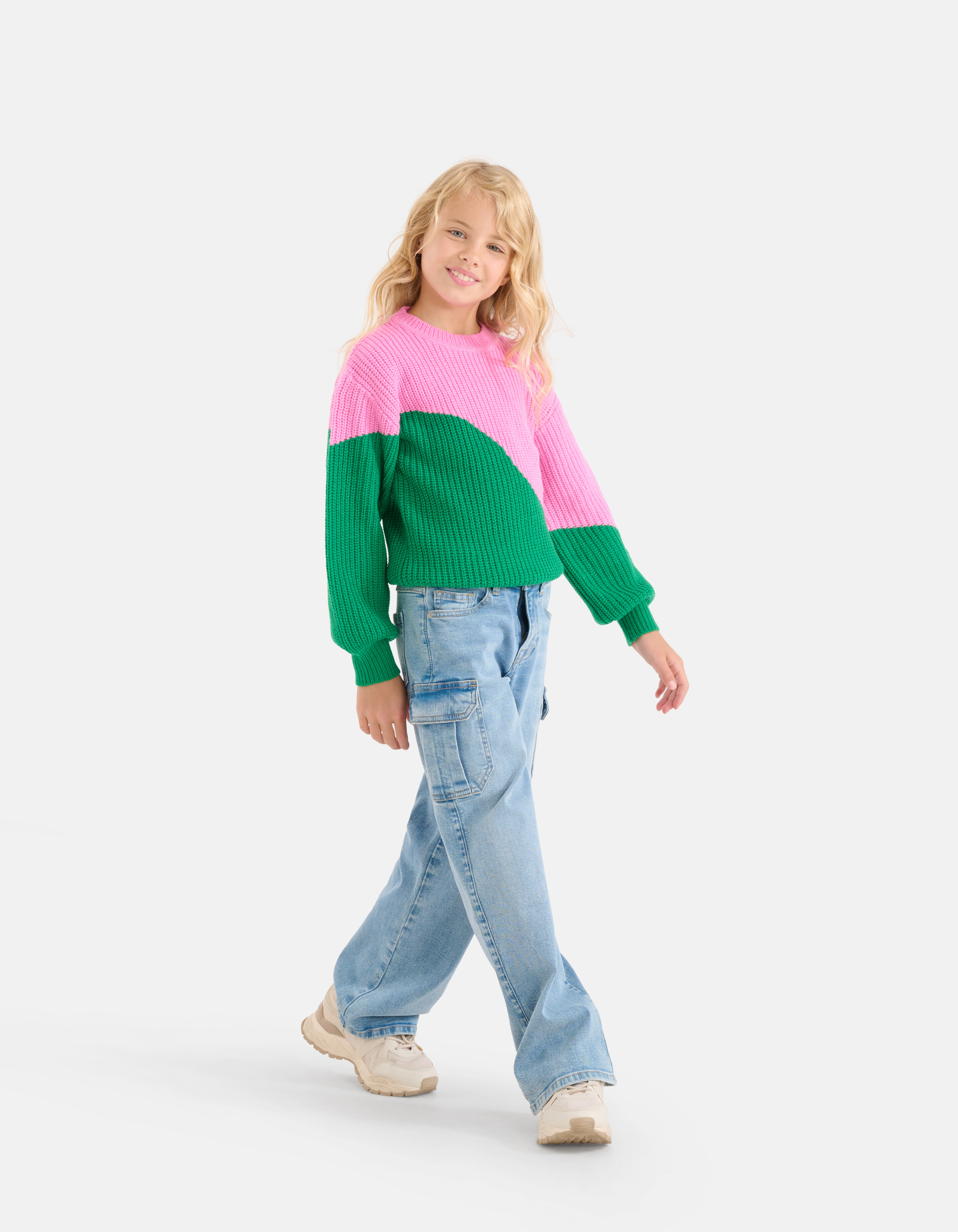 Colorblock Trui Groen/Roze SHOEBY GIRLS