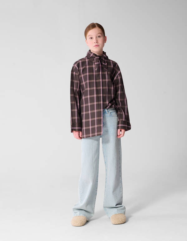 Relaxed Karierte Scarf Bluse Dunkelbraun SHOEBY GIRLS