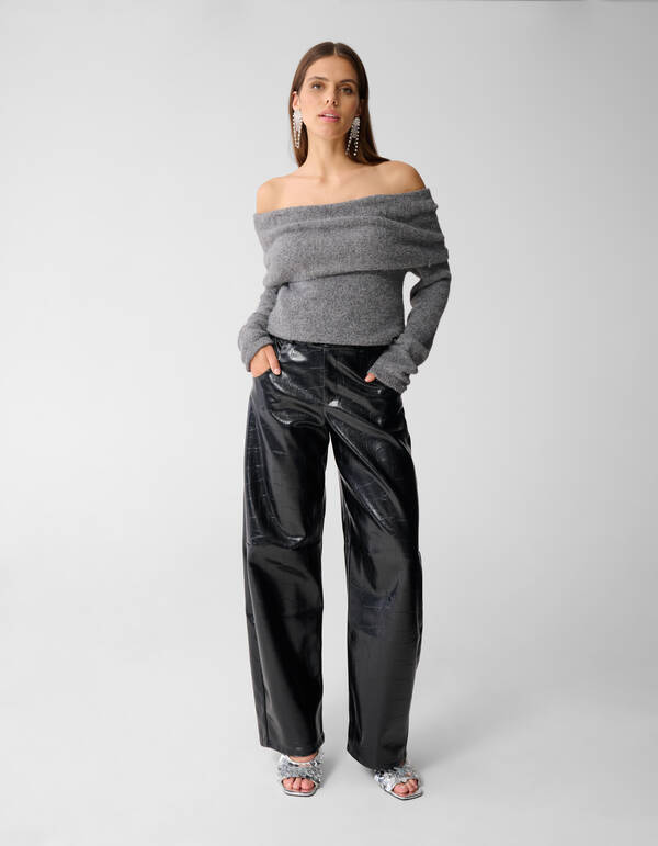 Off Shoulder Pullover Grau SHOEBY WOMEN