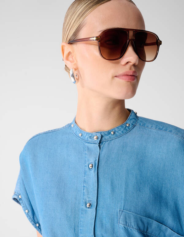Studs Denim Bluse Blau SHOEBY WOMEN